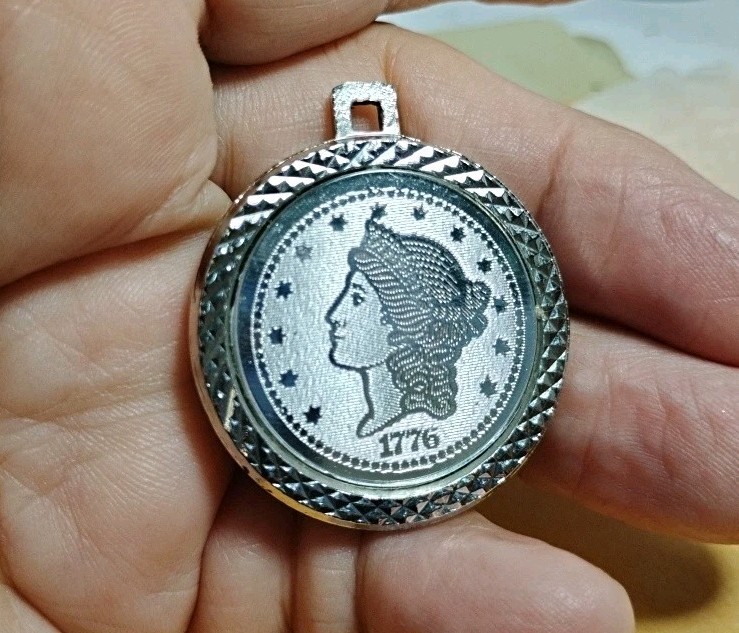 1776 Liberty Coin Replica Pendant Twenty D Silver Tone Medallion