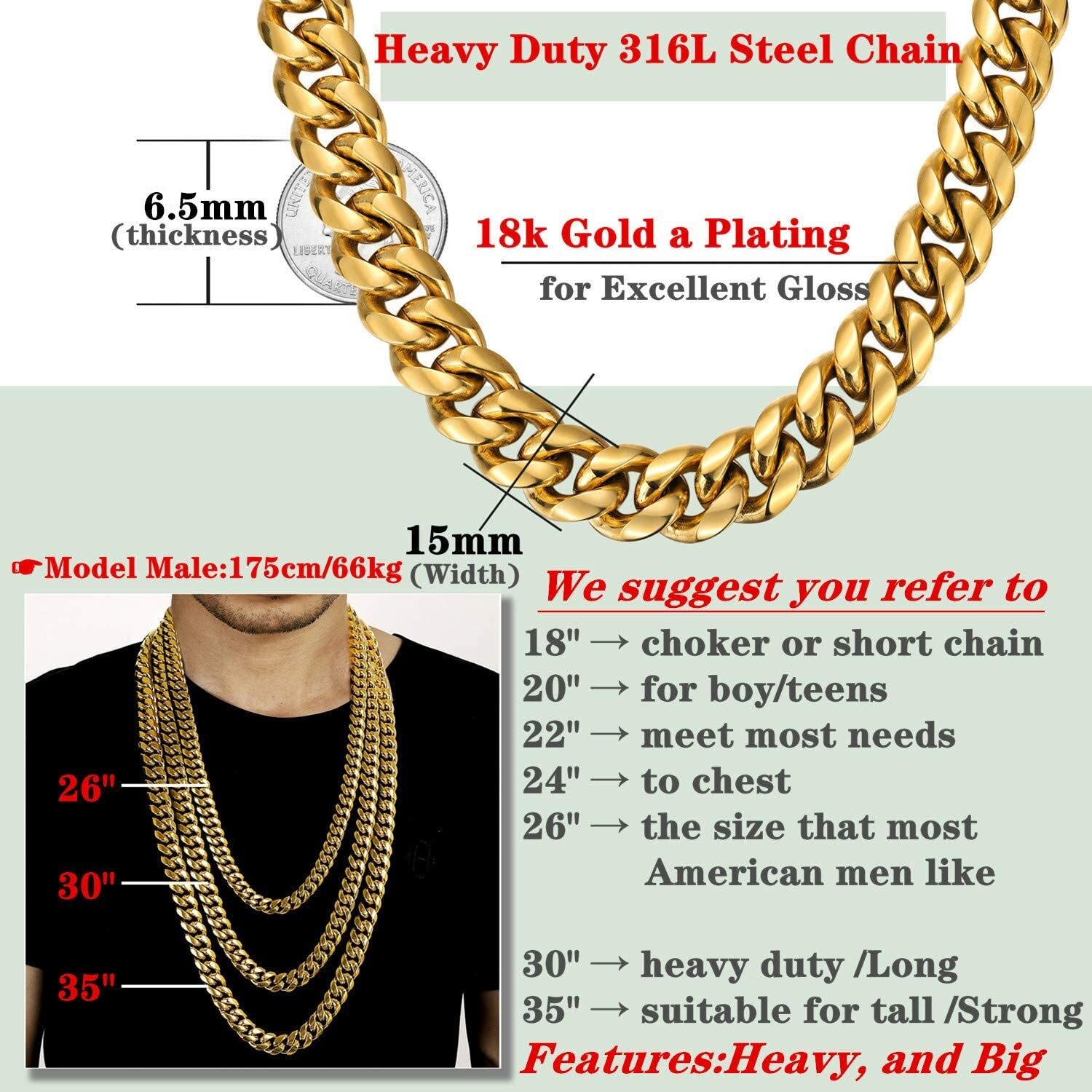 Heavy Gold Plated Stainless Steel Miami Cuban Link Curb Necklace 14mm 18-30 inch