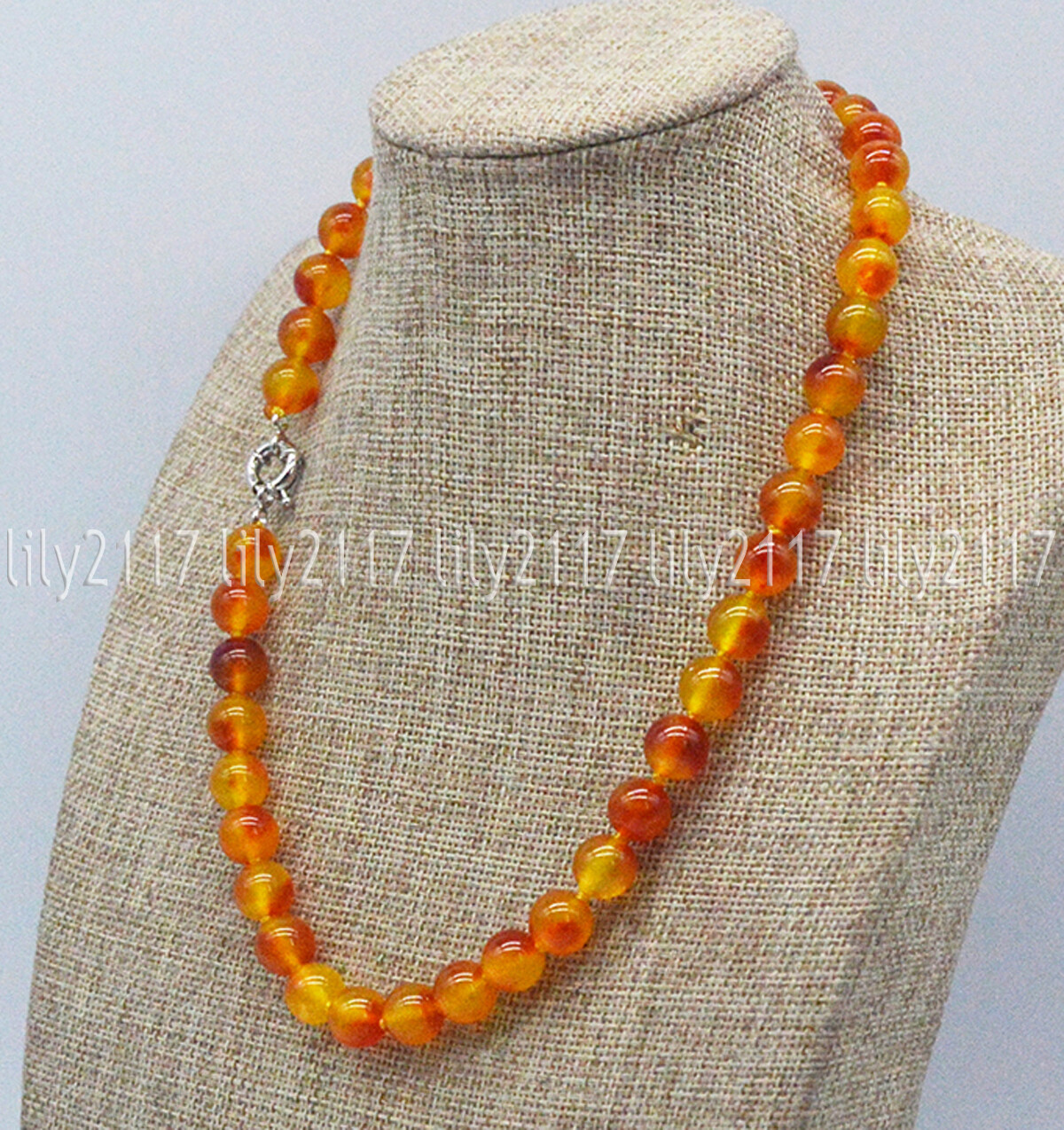 Natural 10mm Orange Multi-Color Chalcedony Round Beads Gemstone Necklace 14-36”