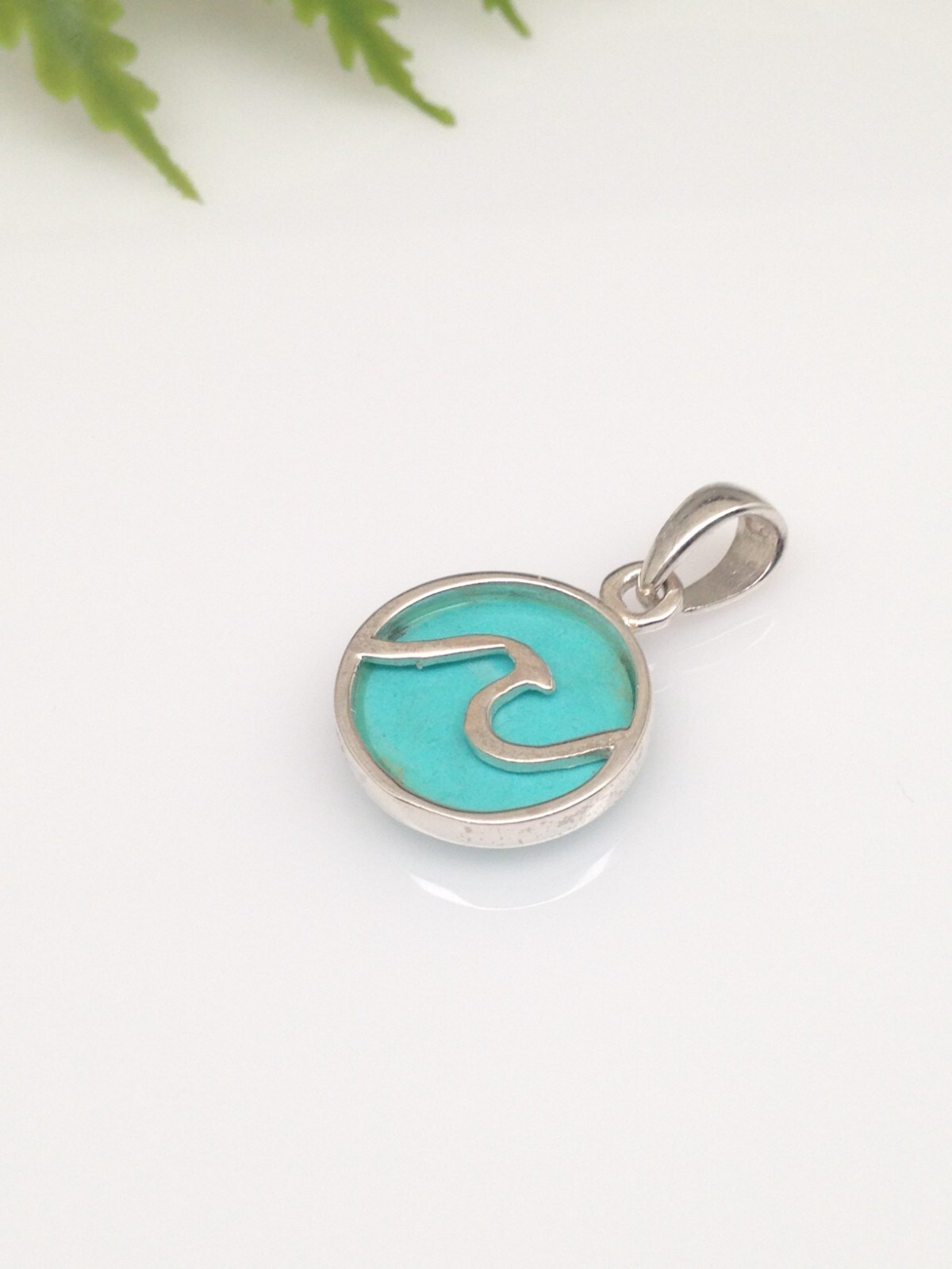 925 Sterling Silver Ocean Wave Turquoise Pendant Two Sided Women 14mm0.55″/24mm