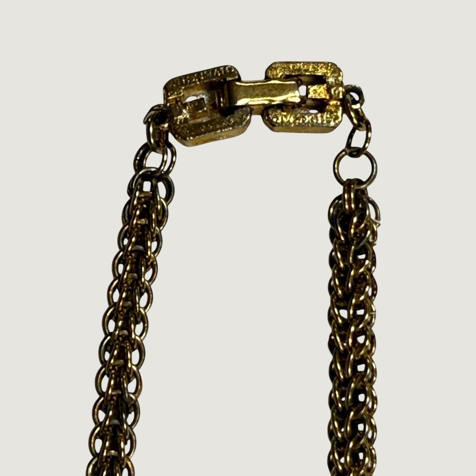 Vintage Givenchy Gold Tone Woven Link Chain Necklace G Logo Clasp 30 Inch Long