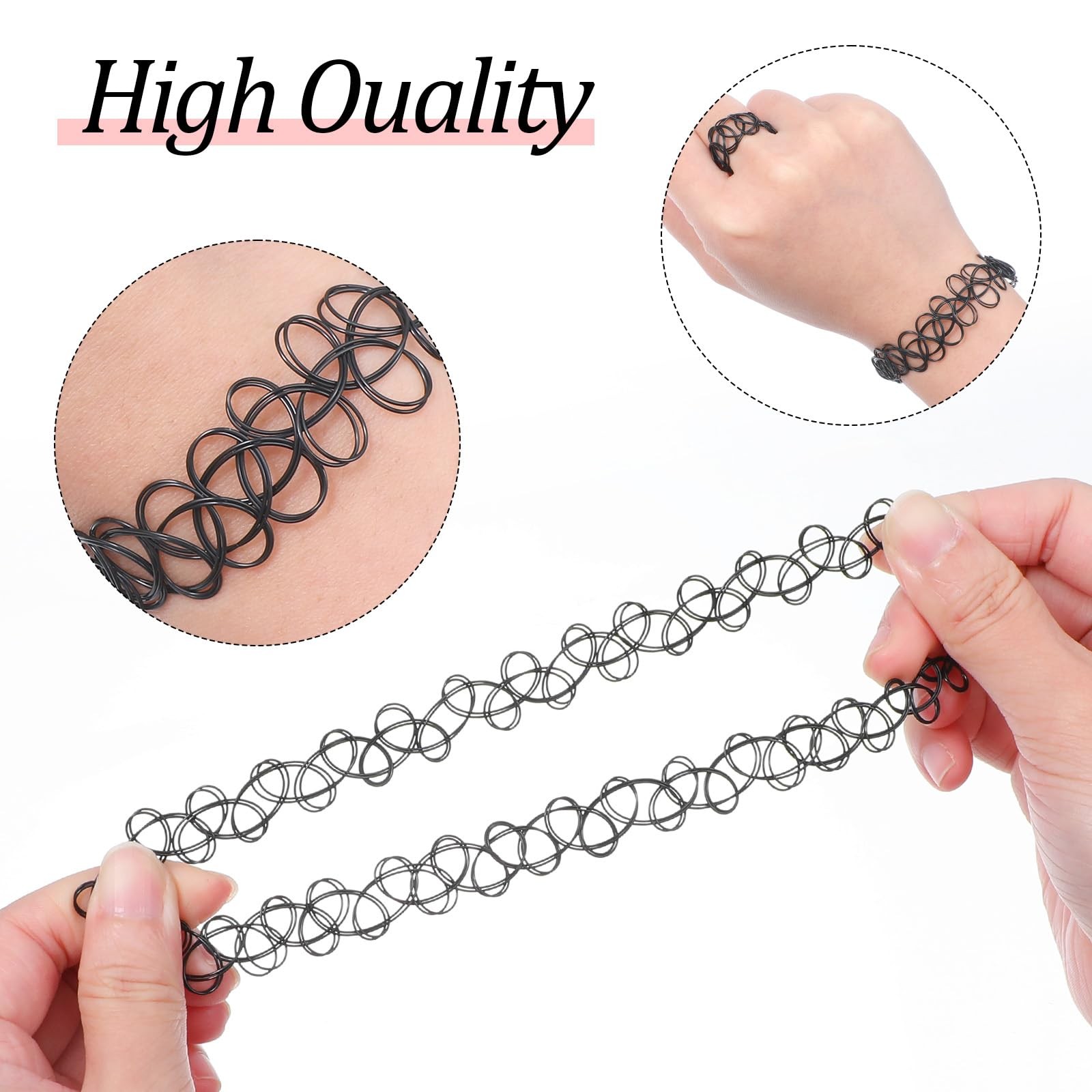 Gsbnjuy 18 Pcs 90s Tattoo Choker Necklace, Bracelet & Ring one size, Black