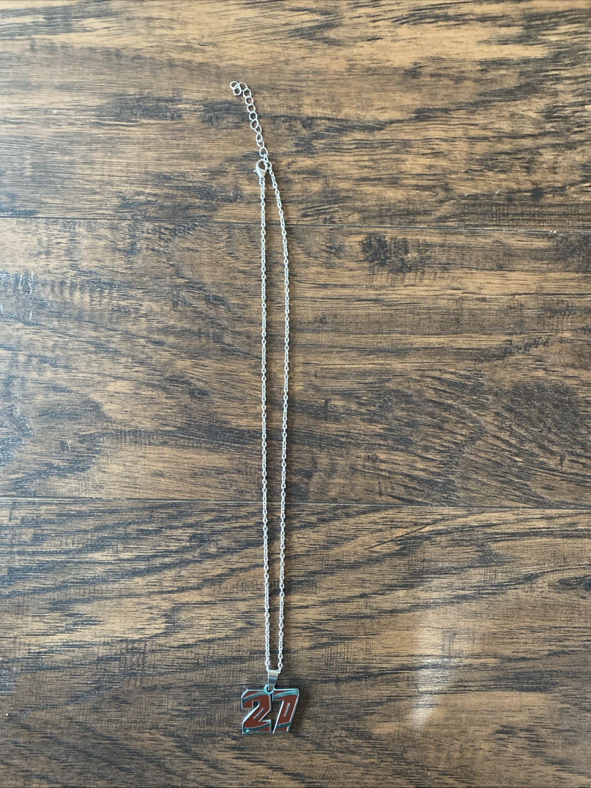 27 Number Football Silver Necklace With 9 Inch Silver Chain