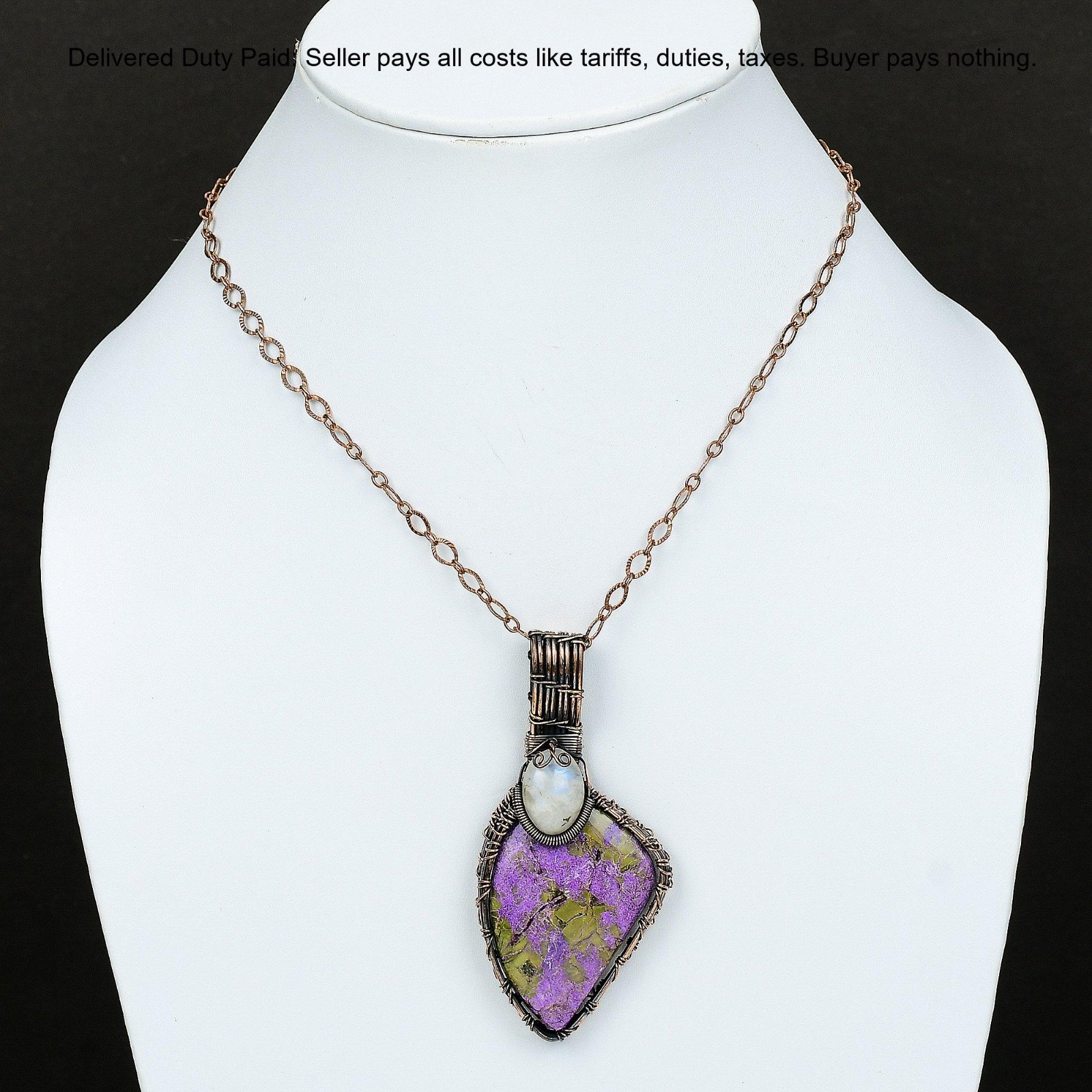 Copper Trillion Stichtite Gemstone Art Deco Daughter Wire Wrap Artisan Pendant