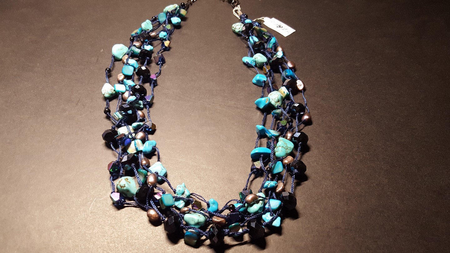 Multi-Strand Turquoise Necklace Polished Stone and Faceted Bead Fusion