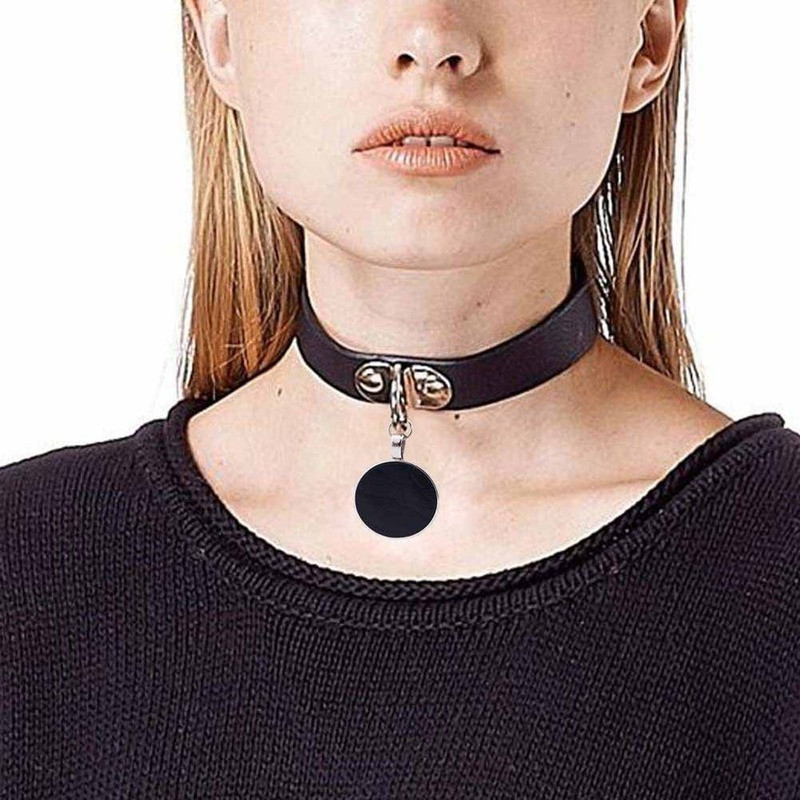 Gothic Leather with Round Pendant Necklace Punk Adjustable Collar Accessories