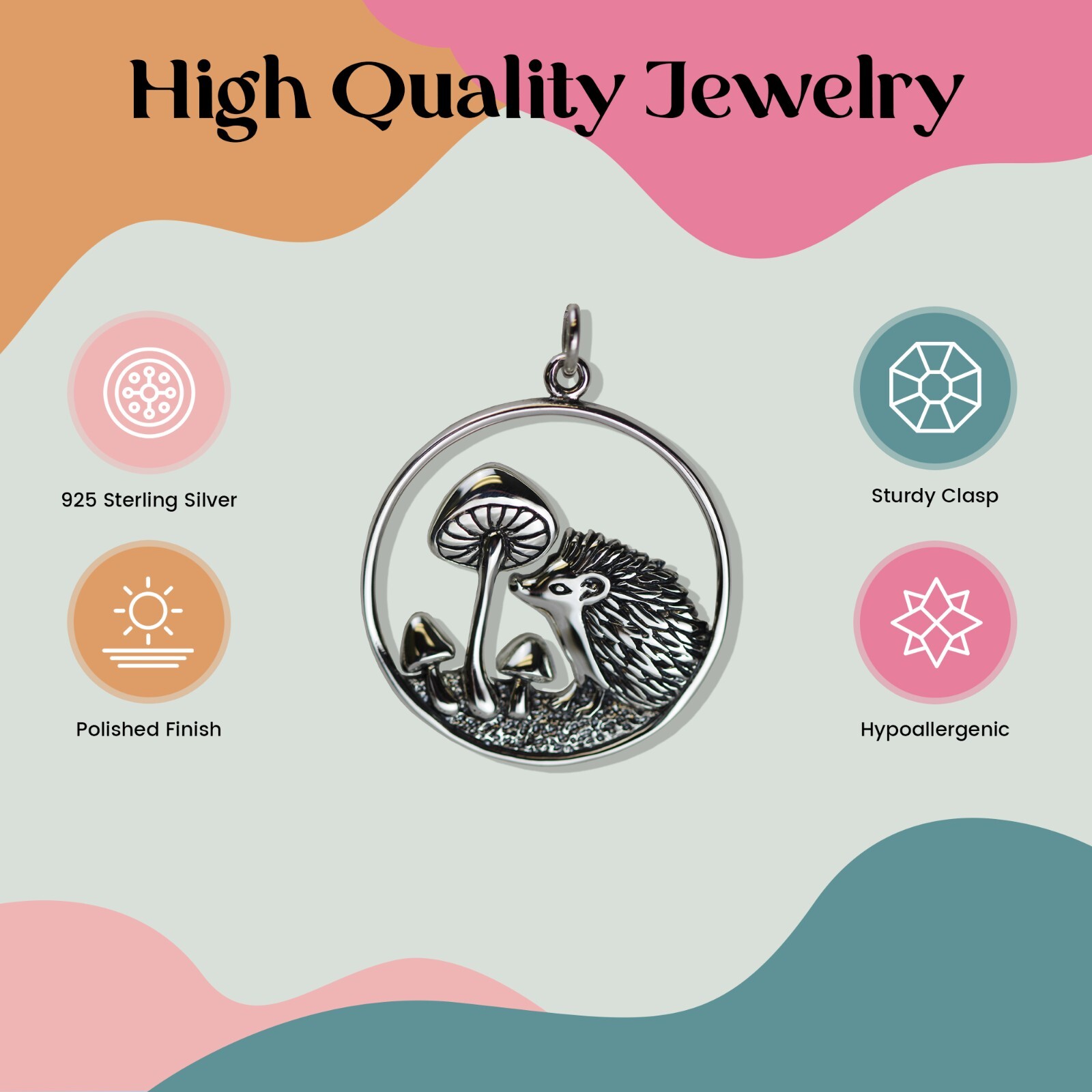 FashionJunkie4Life Sterling Silver Hedgehog and Mushroom Charm with 18″ Chain