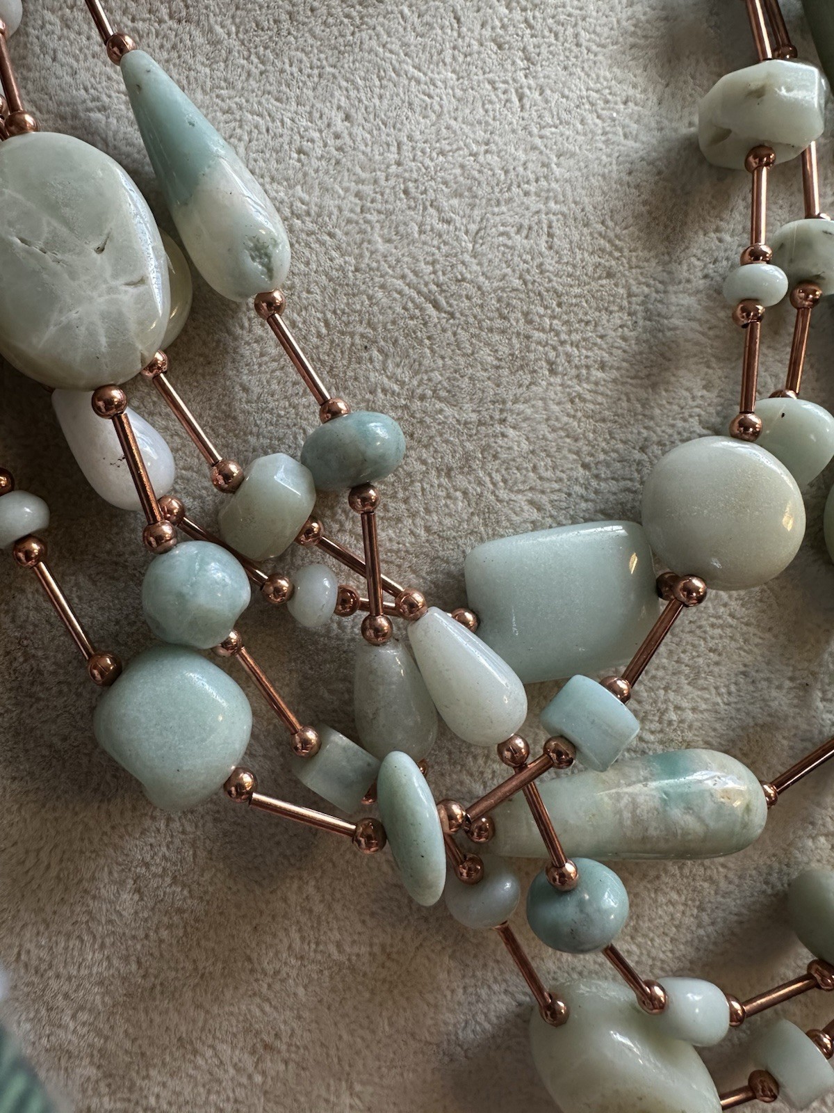 Multi Strand Amazonite Green Gem Stone Lg. Bead Aqua copper Necklace Balance