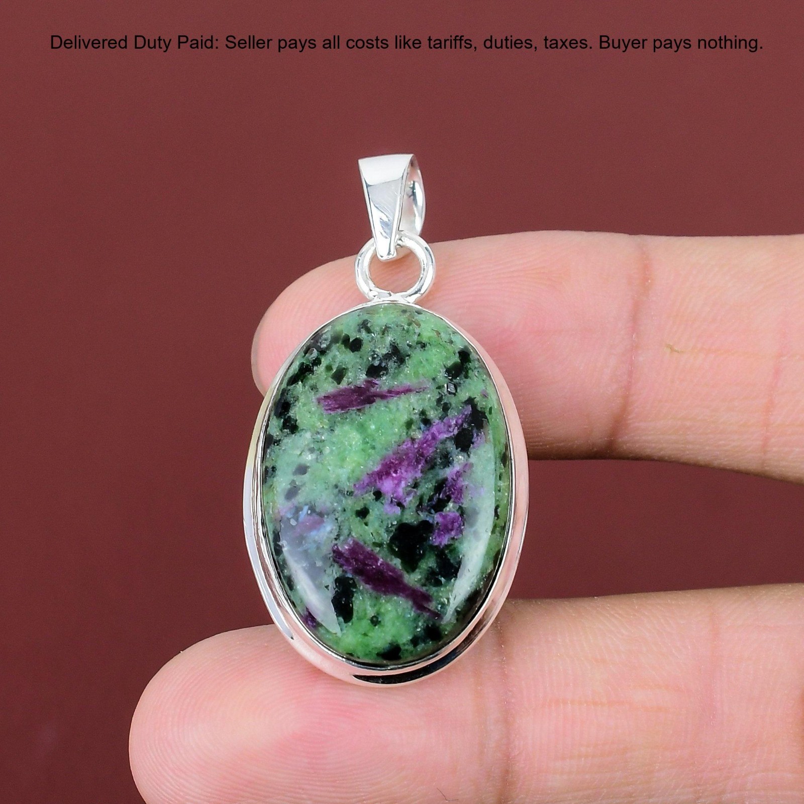 Mothers day Deal 925 Silver Oval Ruby Zoisite Stone Wife Anniversary New Pendant