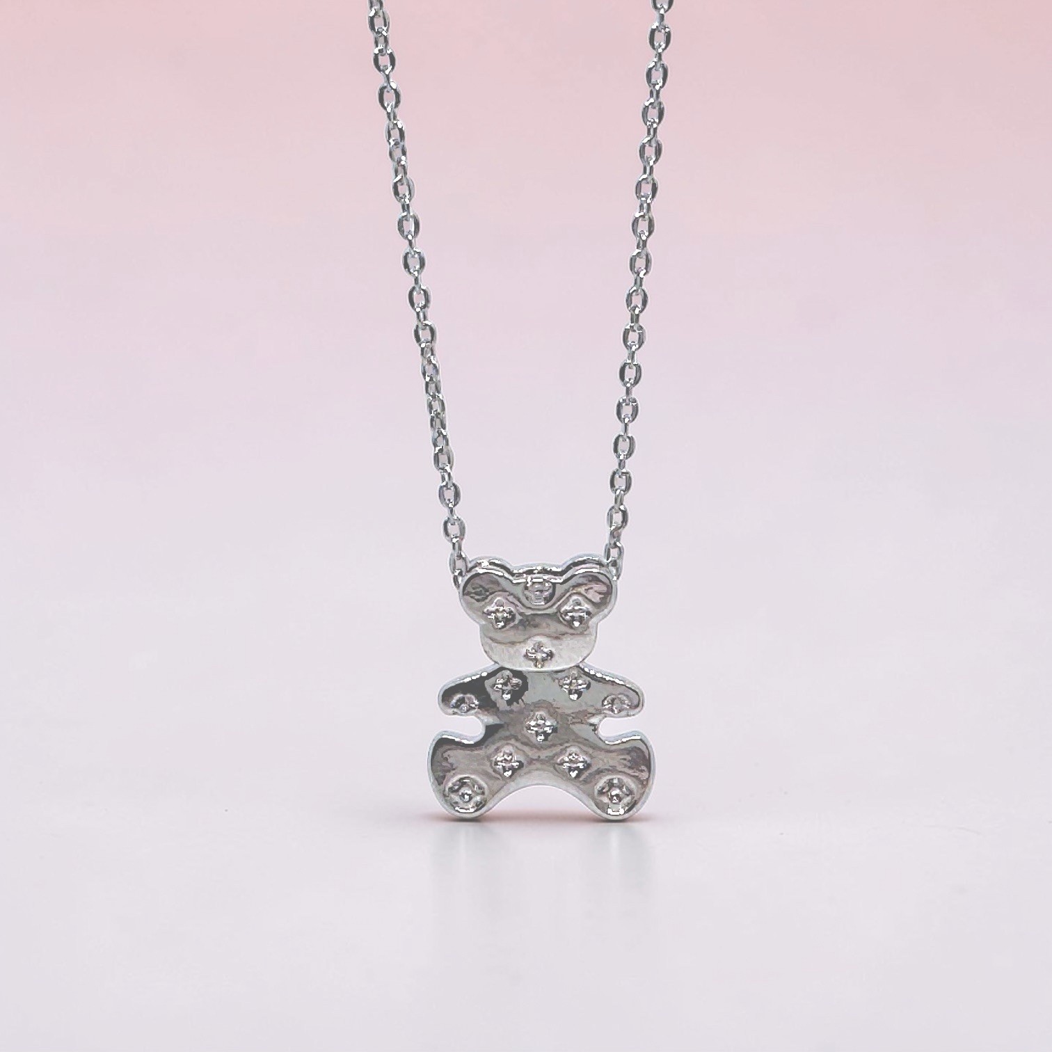 Stainless Steel Articulating Teddy Bear Pendant Necklace Dainty Cute 16” Gift