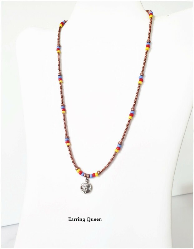 Copper Seed Bead Necklace 18 inch Unisex Necklace