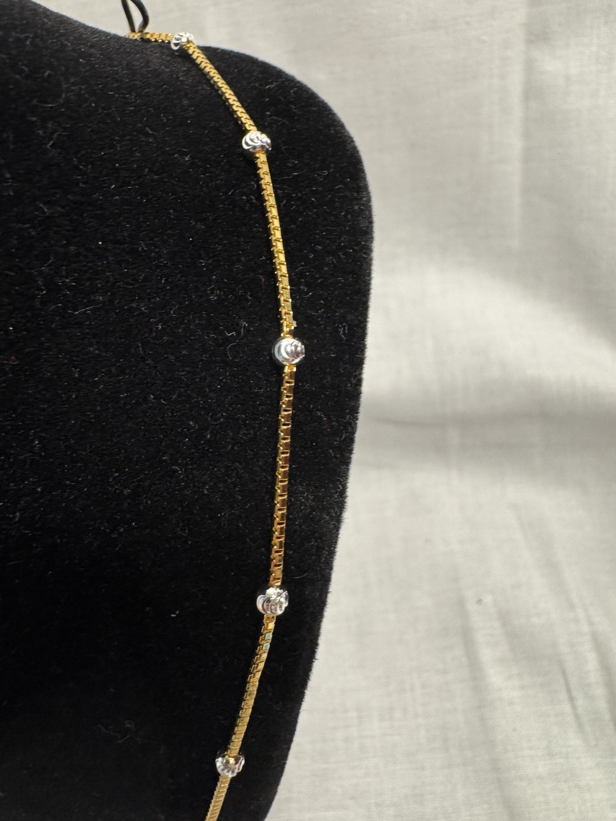 Two Tone gold plated Necklace with moon cut bead ball