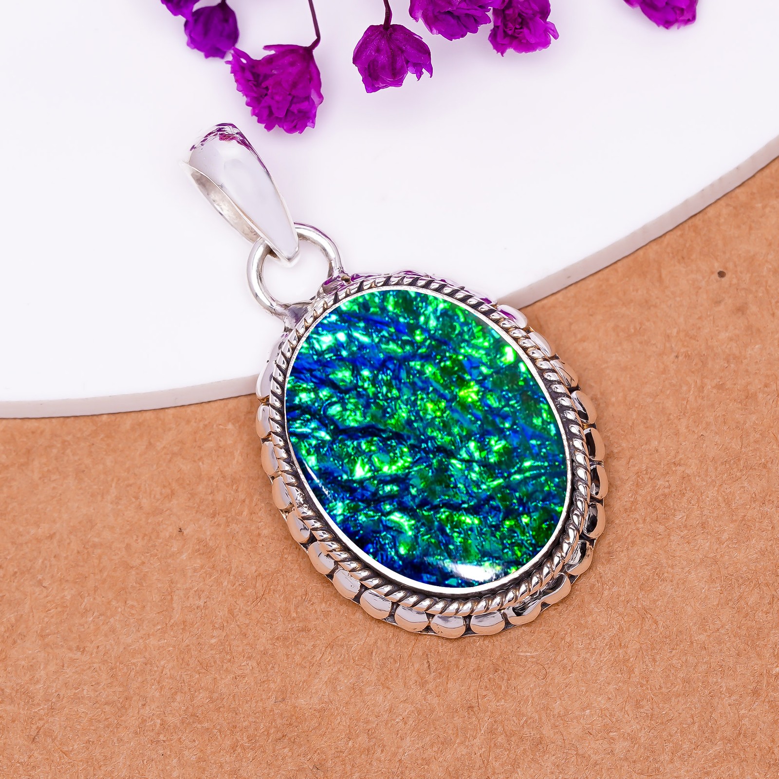 Triplet Fire Opal Sterling Silver Pendant, Handmade Elegant Jewelry For Her