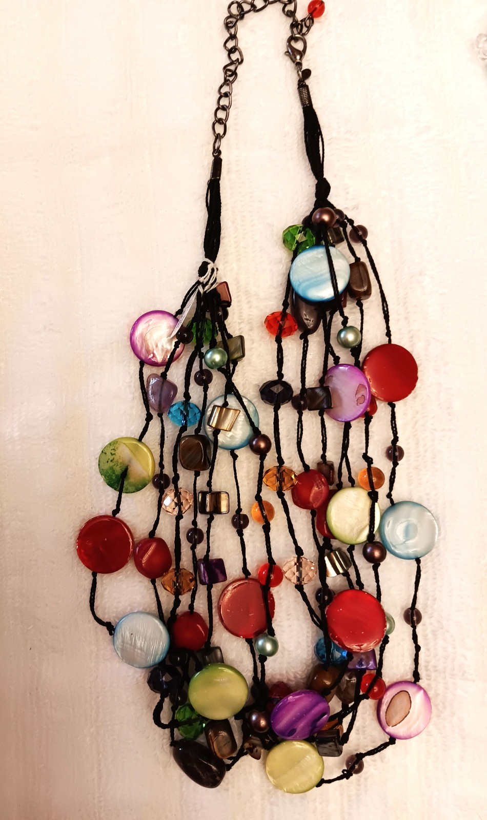 Premier Designs Boho-Chic Black 7-Strand Collar Necklace w/Colorful Beads/Stones