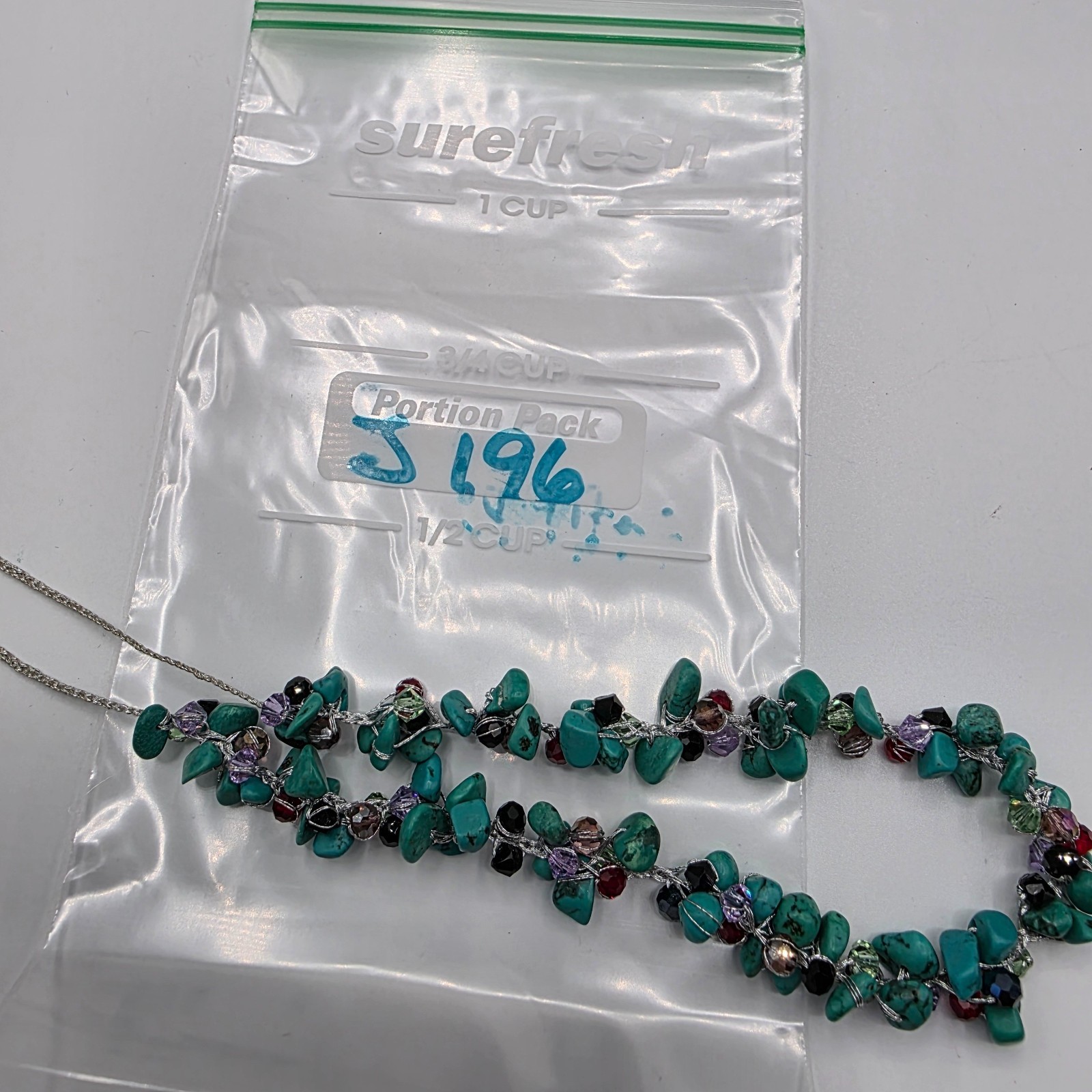 Womens Silver Tone Chain Turquoise Stone Multicolor Beads Summer Tropical 16″