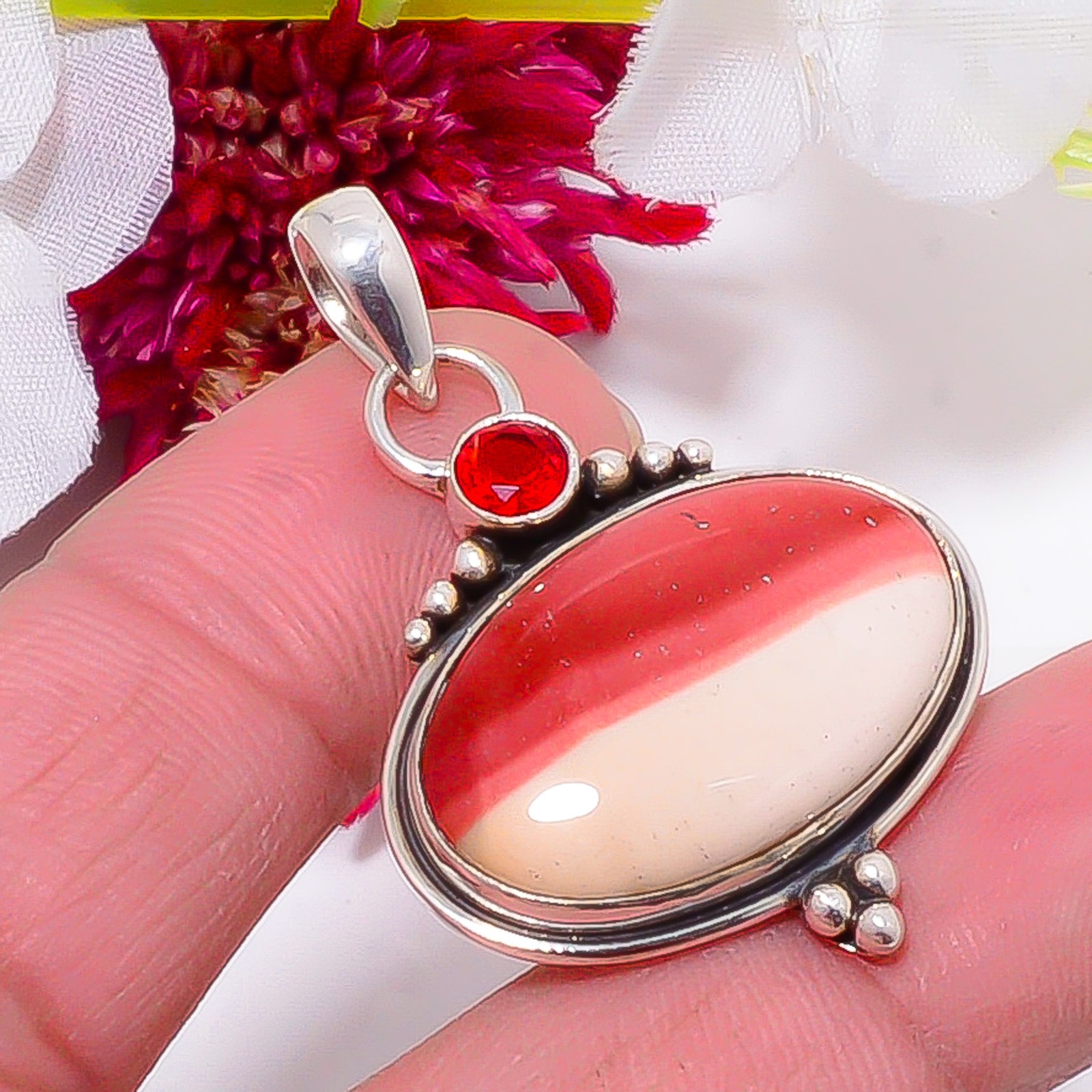 Mookaite – Australia & Red Garnet 925 Sterling Silver Pendant 1.56″ sku26