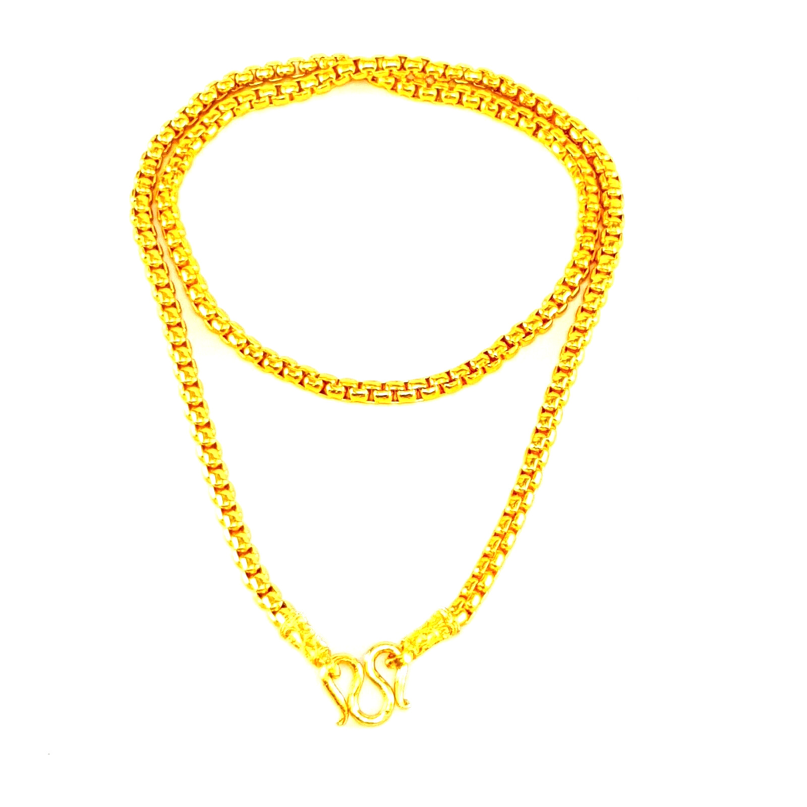 Gold Color Charm Necklace Plated Brass Unisex Adult Fashion Jewelry 24″ 5 MM.