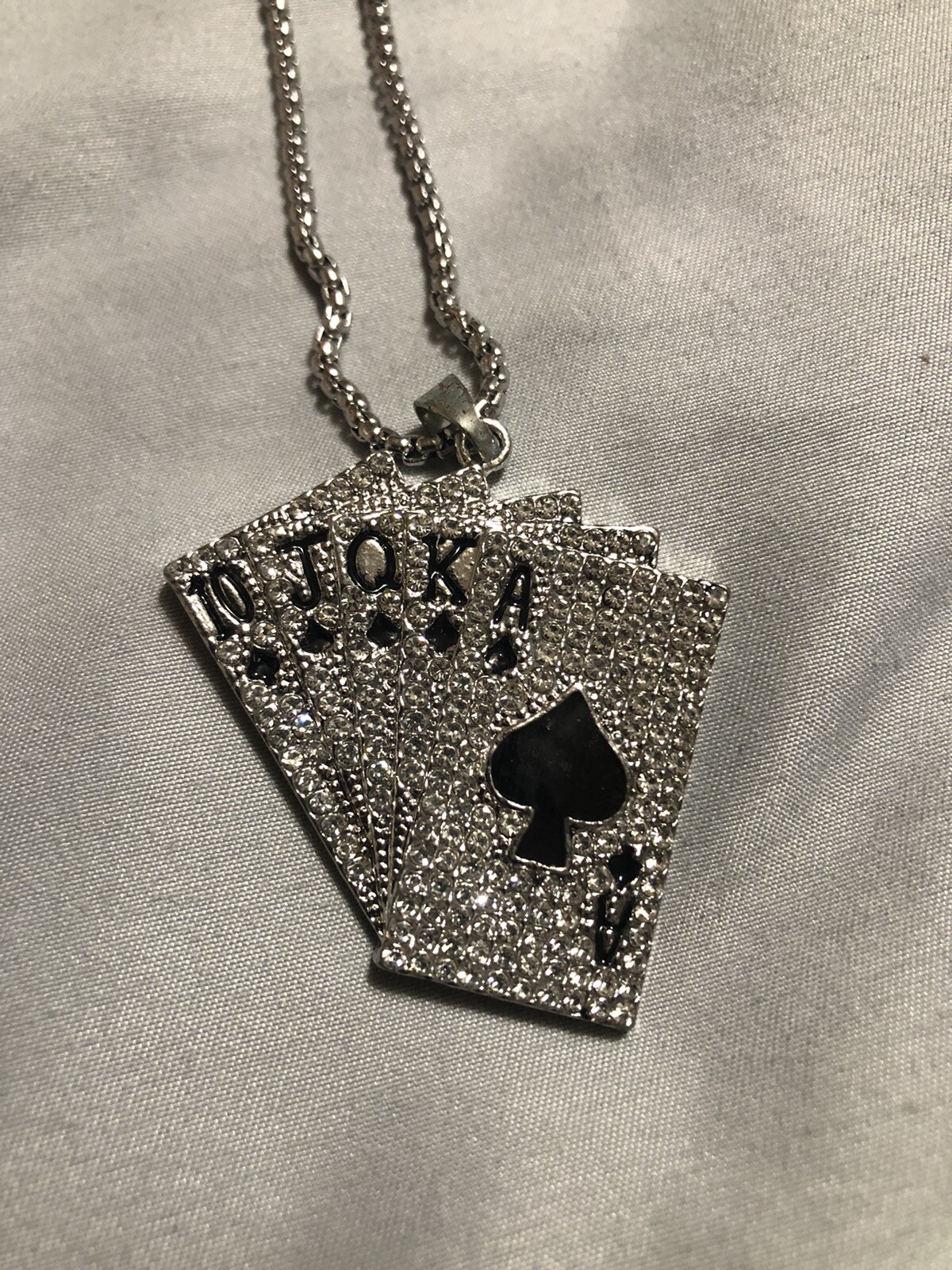 Card Royal Flush Spade Pattern Gothic Necklace Pendant with 22in. Box Chain