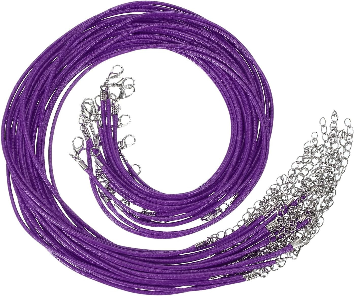16″X0.06″ Necklace Cord, 20 Pcs Waxed Leather Necklace String Rope Bulk with Cla