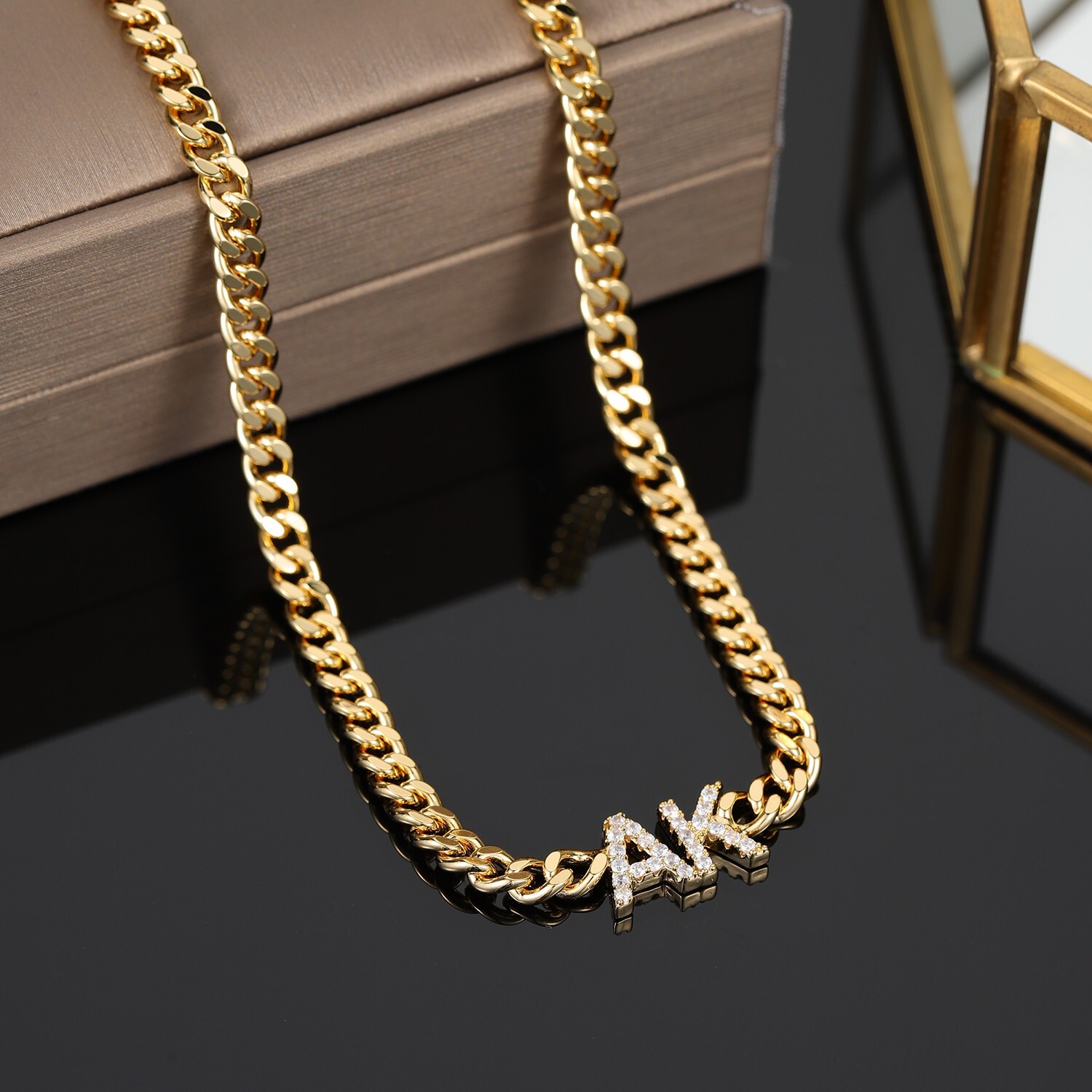 Custom Name Cubic Zirconia Letters Necklace Cuban Chain Jewelry Stainless Steel