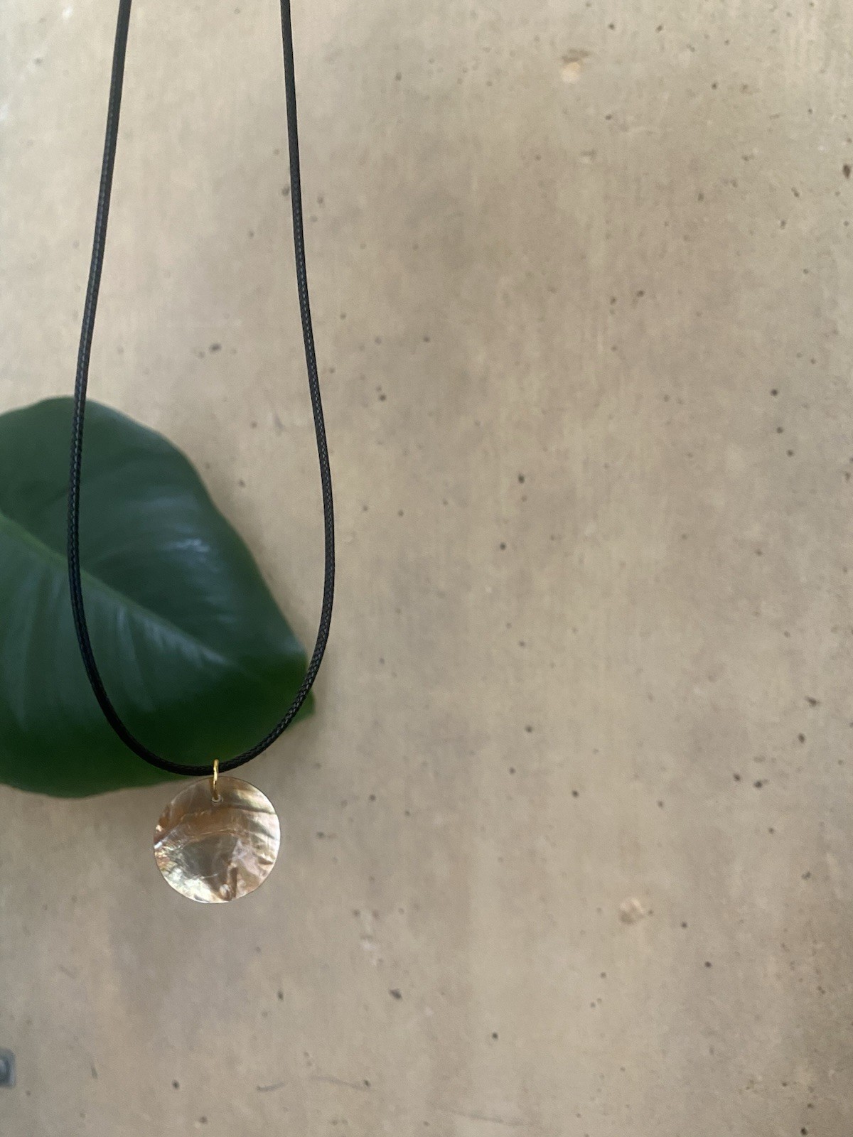 Pendant Necklace | Black Cord, Sand/Natural Texture Shell (20 mm/0.75″)