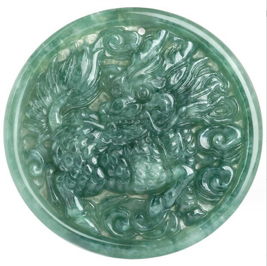 Certified Natural Green Burma Grade A Jade jadeite Carved Kirin Pendant Necklace