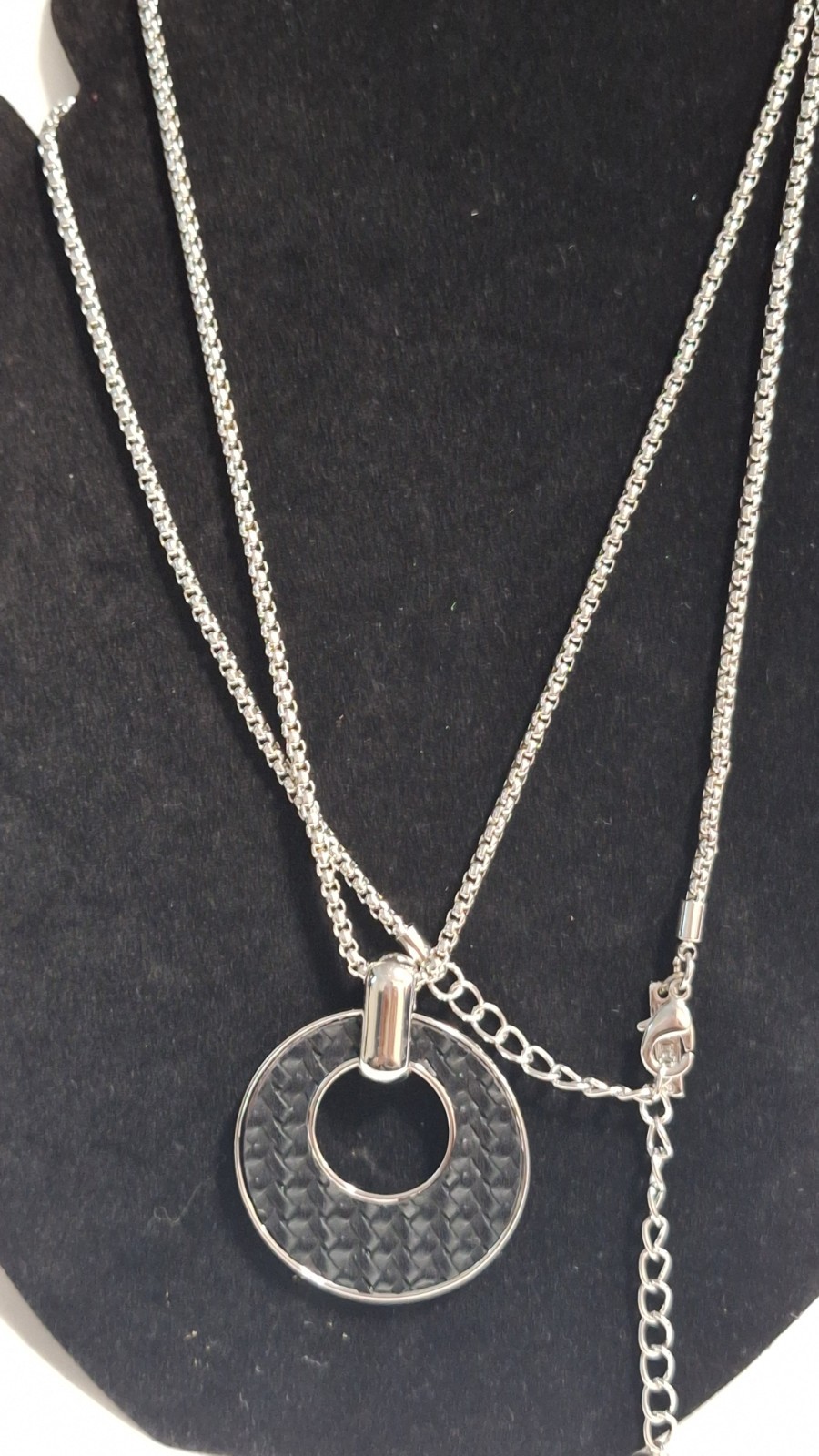 White House Black Market Silver Tone Round Charm Pendant Necklace Cable Signed