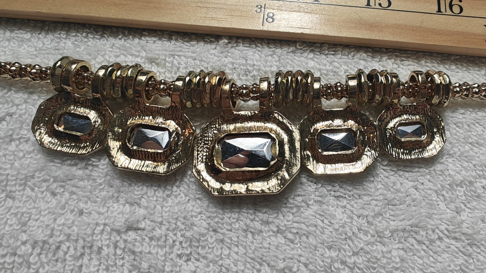 Sofia by Sofia Vergara Statement Necklace Gold Tone Rhinestones Clear Gems 22″