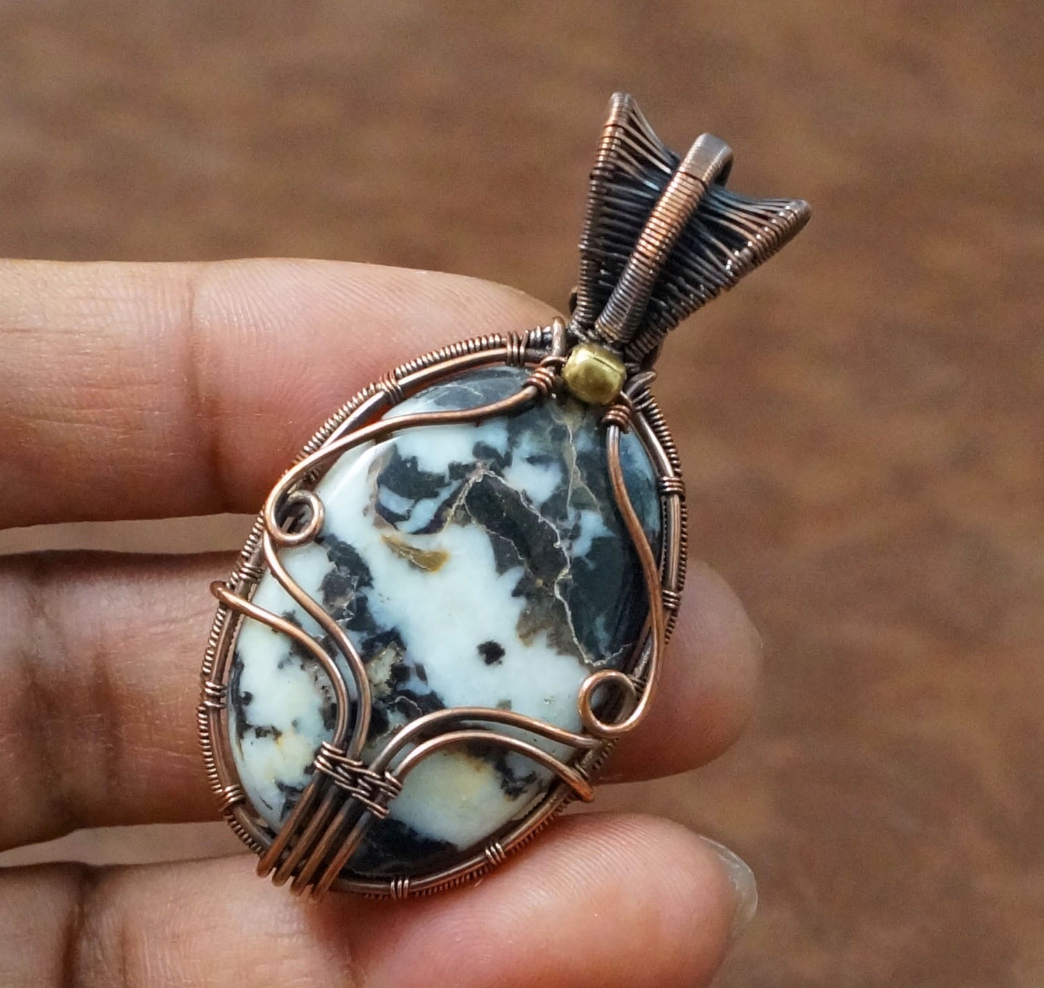 Buffalo Jasper Gems Copper Wire Wrapped Pendant Birthday Gift Jewelry (PD-80