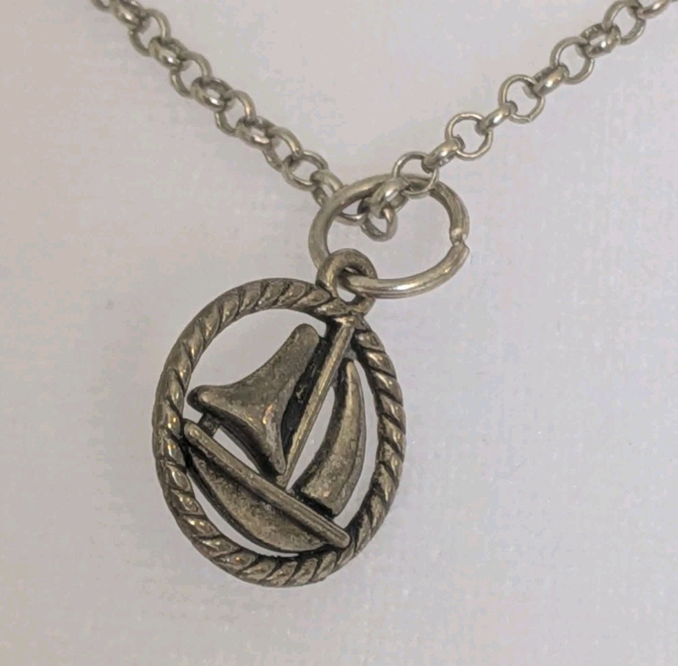 Silver Tone Sailboat Pendant Necklace Nautical Coastal Minimalist Jewelry