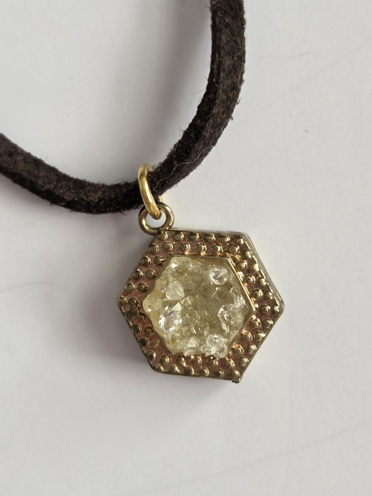 BLB Necklace With Black Cord, 6 Sided Pendant with Gold Tone-6.5 + 3 In Length