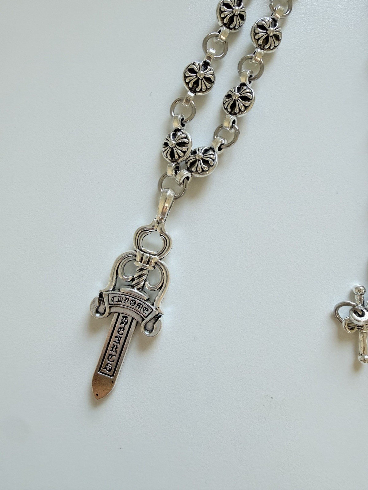 CH style silver cross sword dagger necklace 50cm