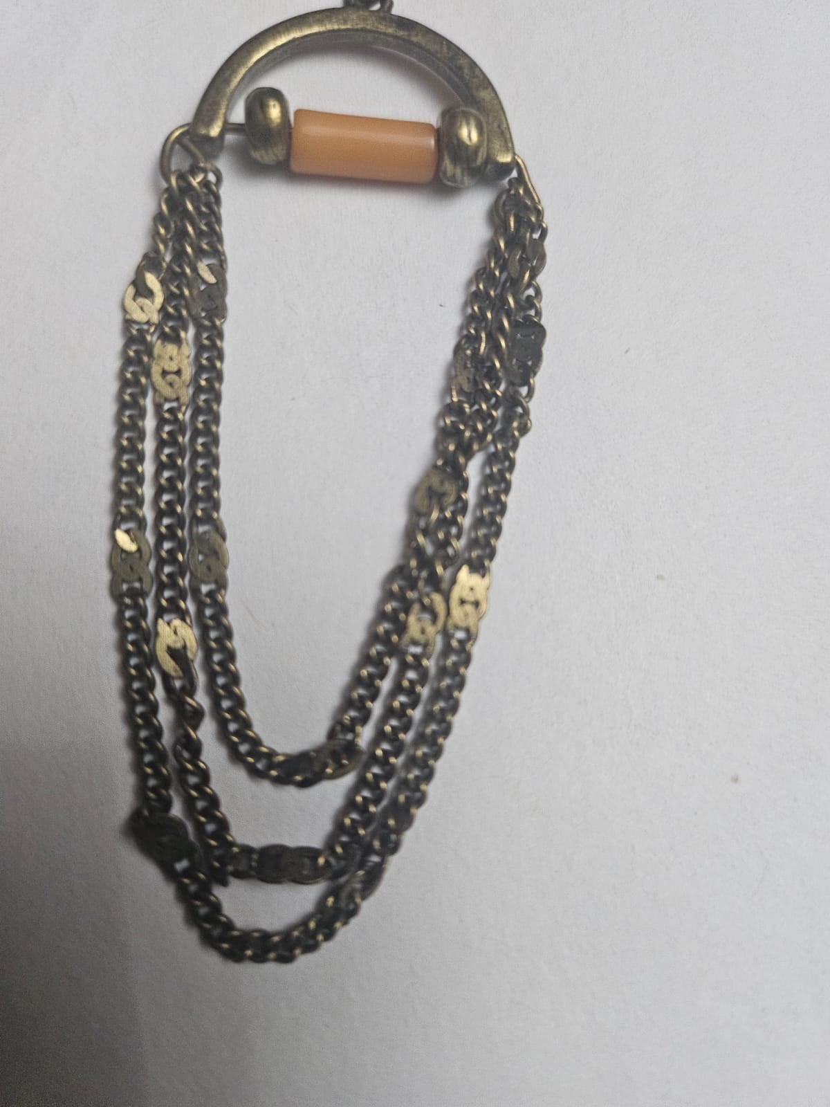 Antique Bronze Long Pendant Necklace with Arch & Layered Chain Tassels