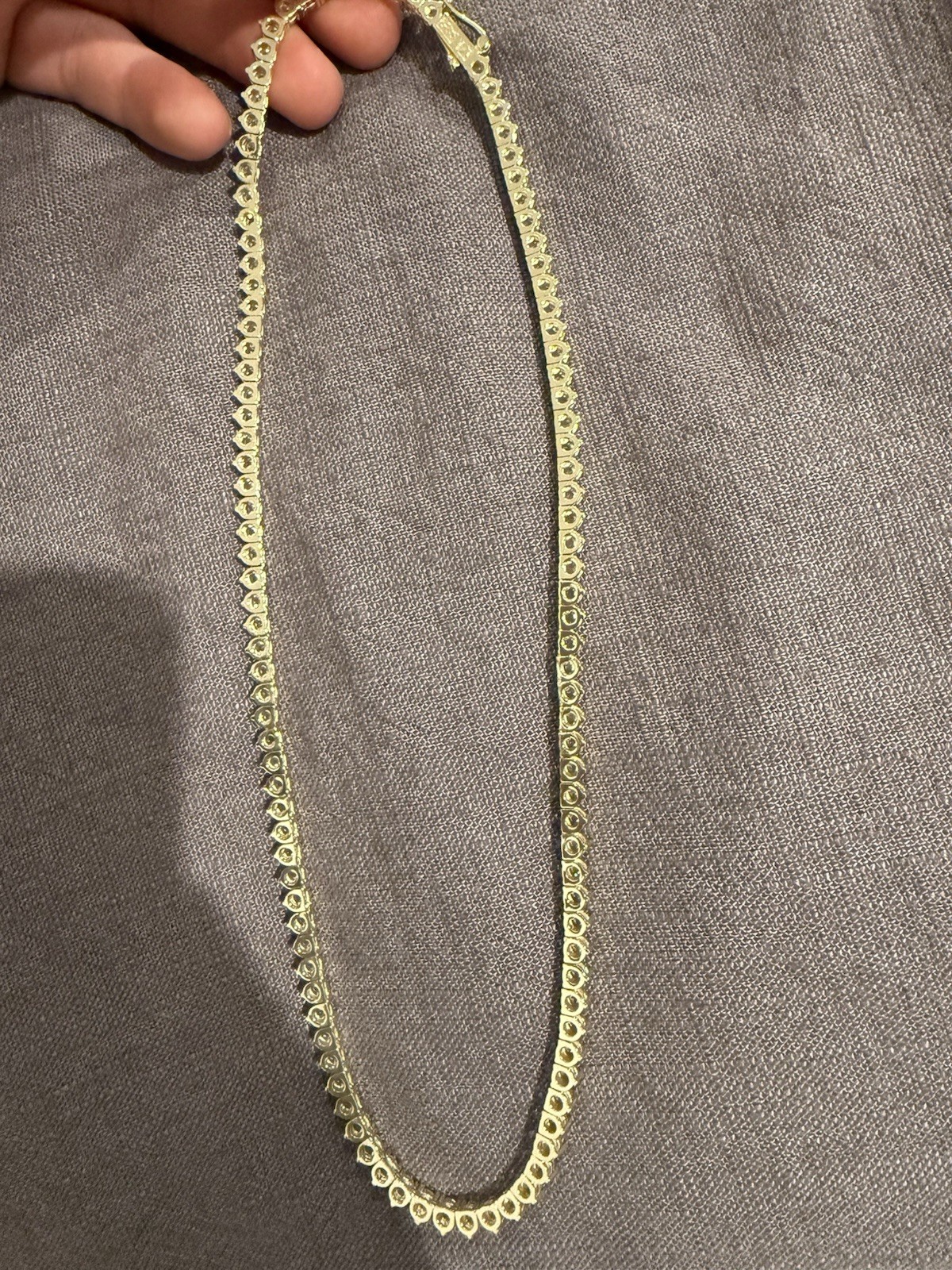Yellow Gold Tennis Chain Prong Necklace 20 Inches