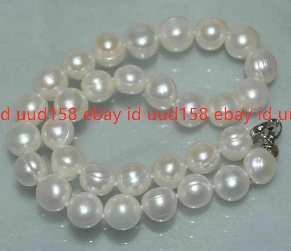 AAA Natural Huge white 11-12mm Cultured freshwater Pearl Necklace 18″