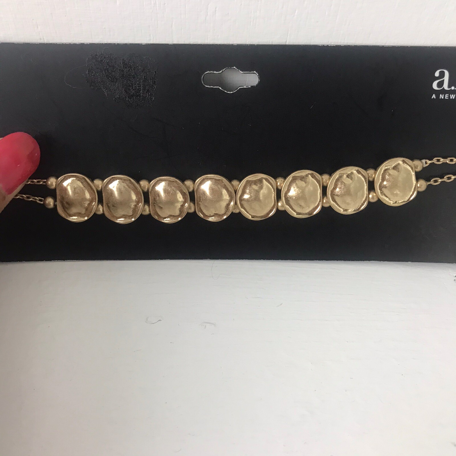 a.n.a new approach Set Of 2 Chokers Gold Tone Dime Style. Black Cord Style