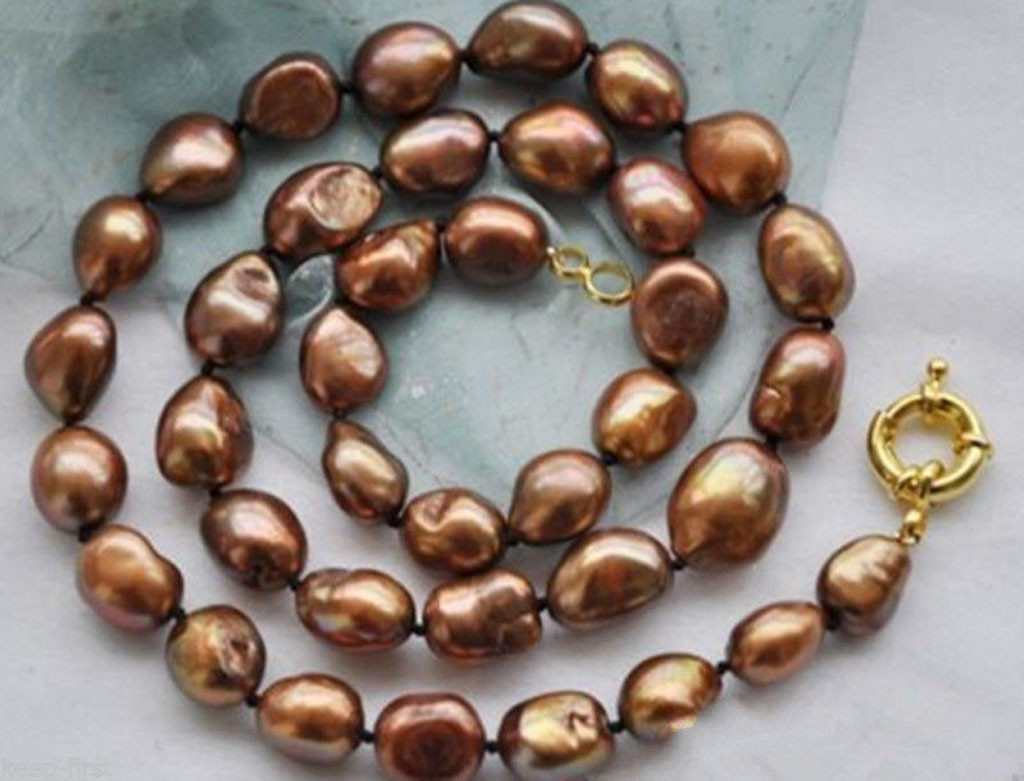 Fashion 9-10mm Natural Coffee Baroque Freshwater Pearl Necklace Jewelry 18”