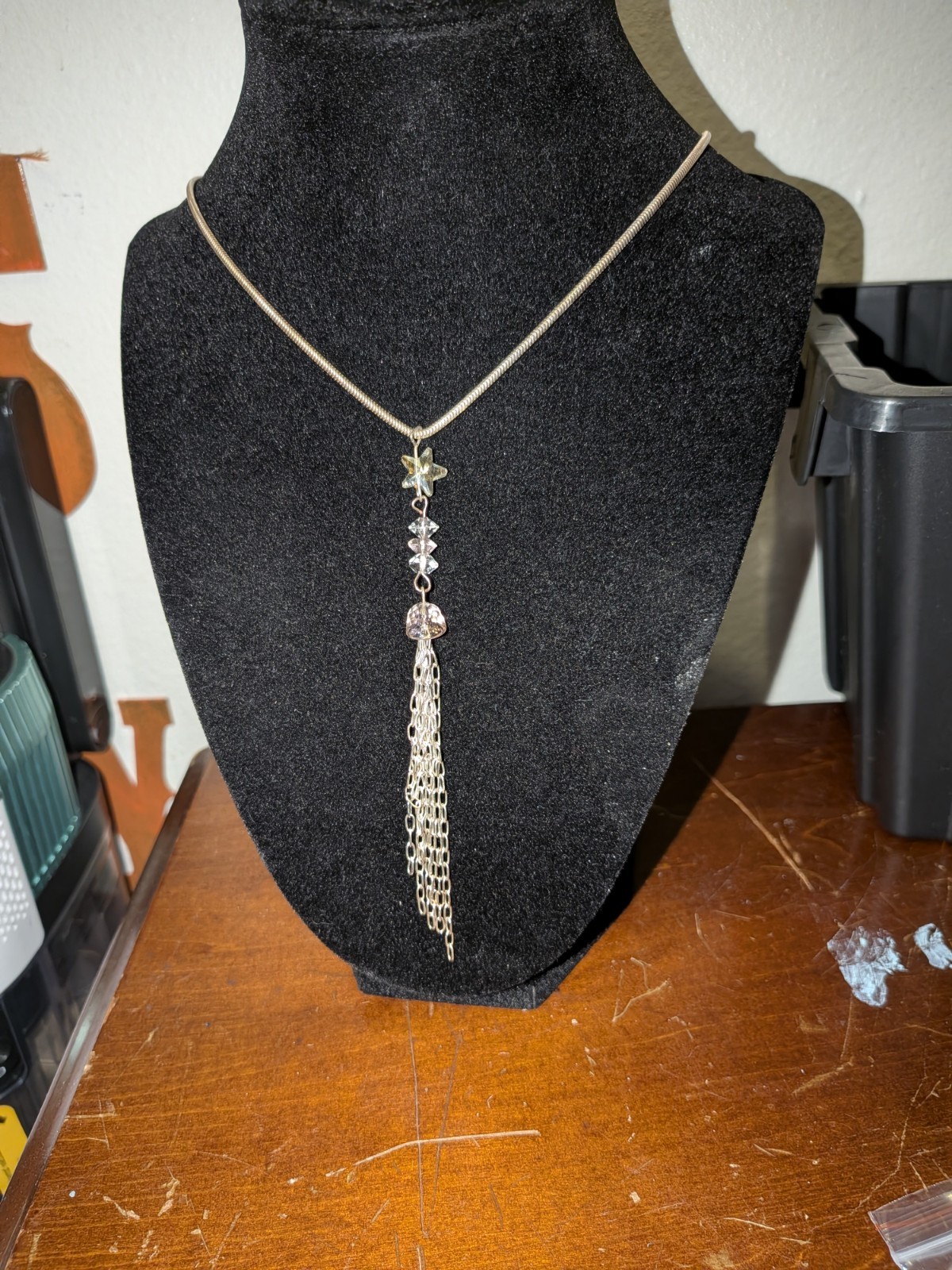 Silver Snake Chain Star Tassel Pendant Necklace Crystal Lobster