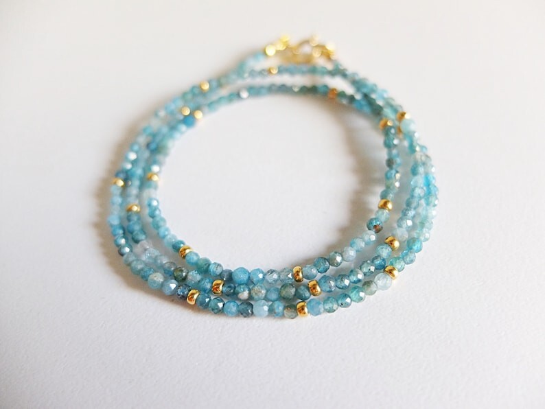 A++ Dainty Apatite Faceted Round Gemstone Gold Filled Beads Women Necklaces 24”