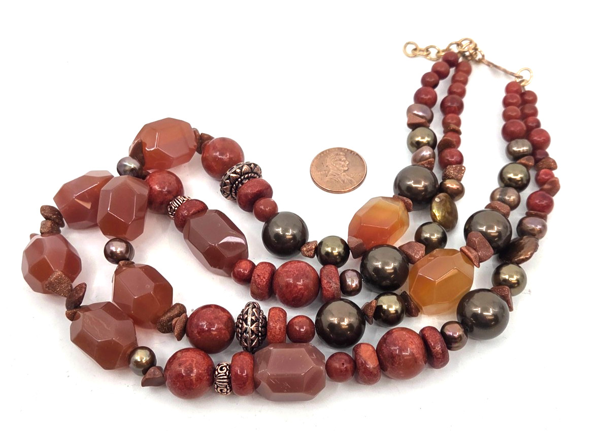 Barse Studio Copper Multi Strand Carnelian Agate and various gemstone Necklace