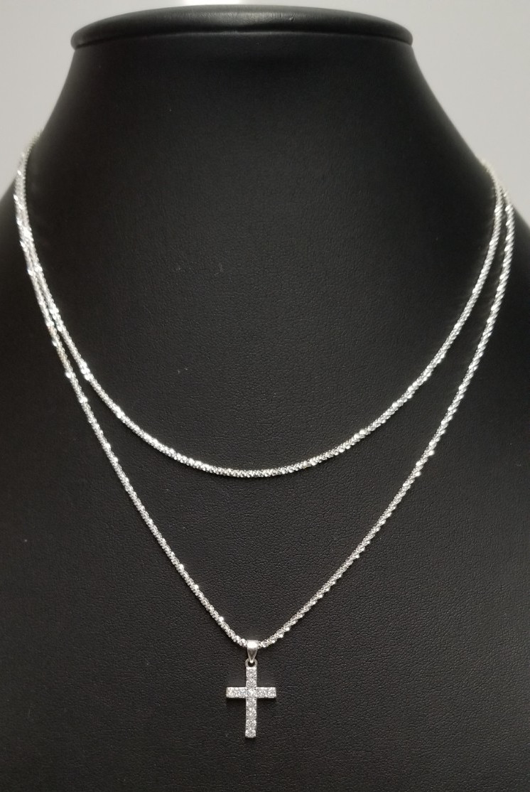 Sterling Silver Margarita Twisted Chain Layered Cross Necklace 15″-17″+2″