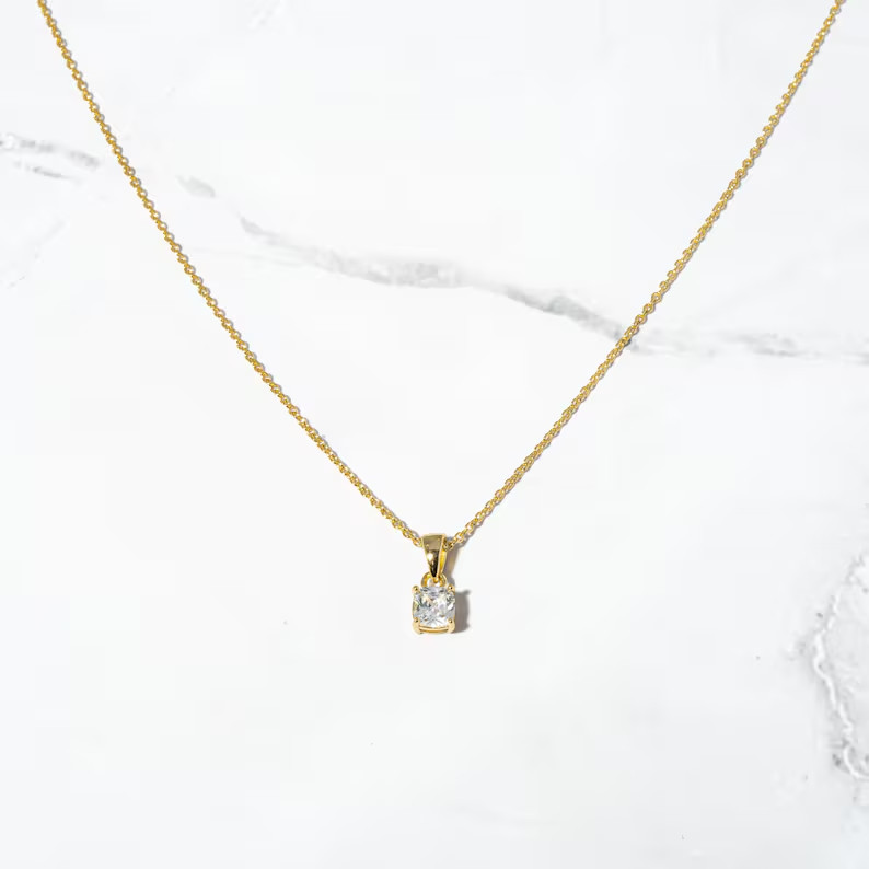2 Ct Cushion Cut Pendant Necklace Simulated Diamond In 14k Yellow Gold Plated