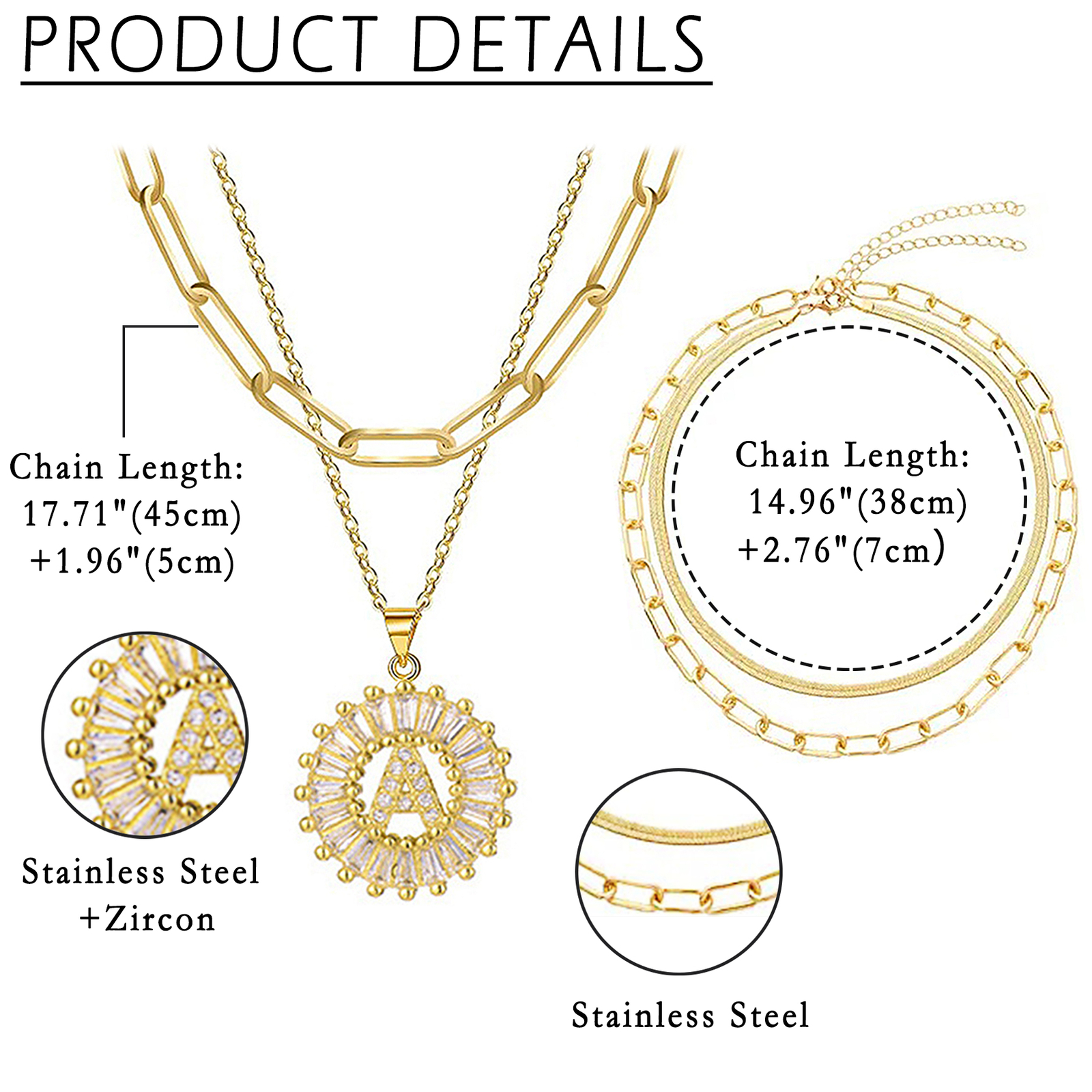 14K Gold Plated Initial Letter Dainty Layering Paperclip Chain Necklace Choker