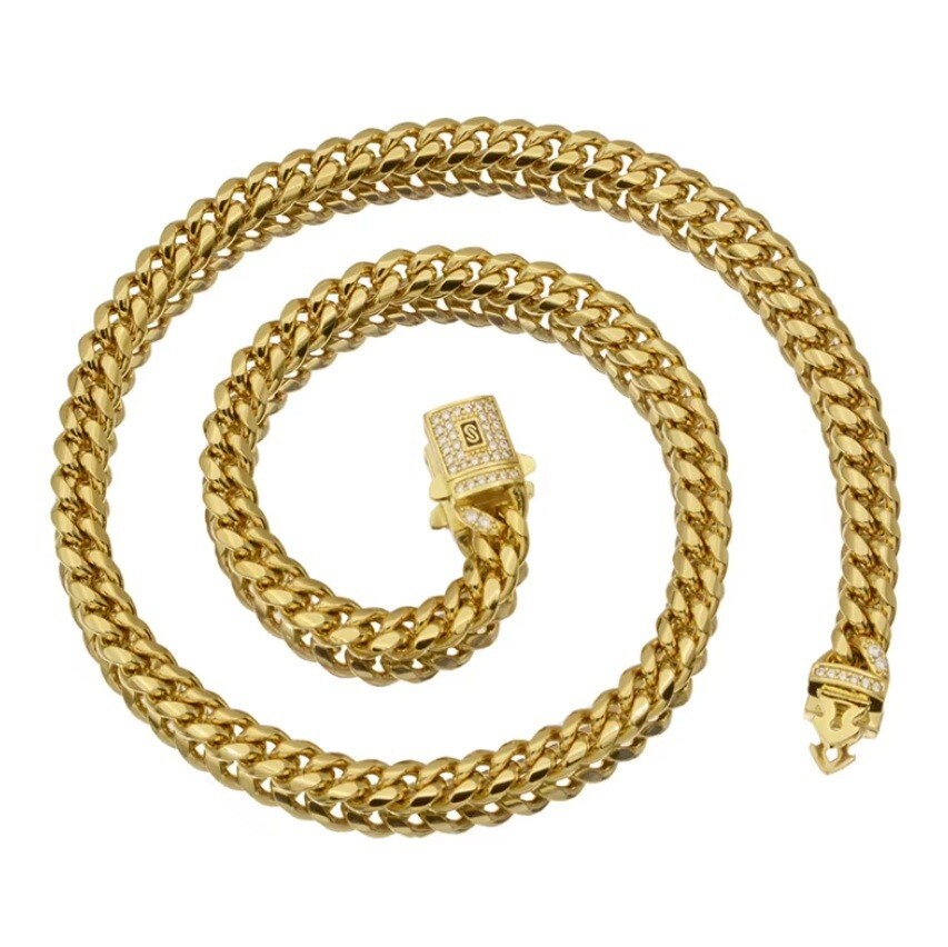 Stainless Steel 14k Gold Plated Miami Hip Hop Cuban Link Chain Necklace Bracelet