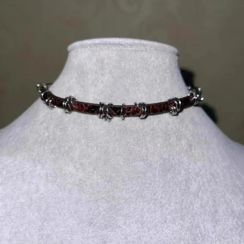 Vintage Irregular Metal Circle Leather Necklace Choker Gothic Collar Jewelry