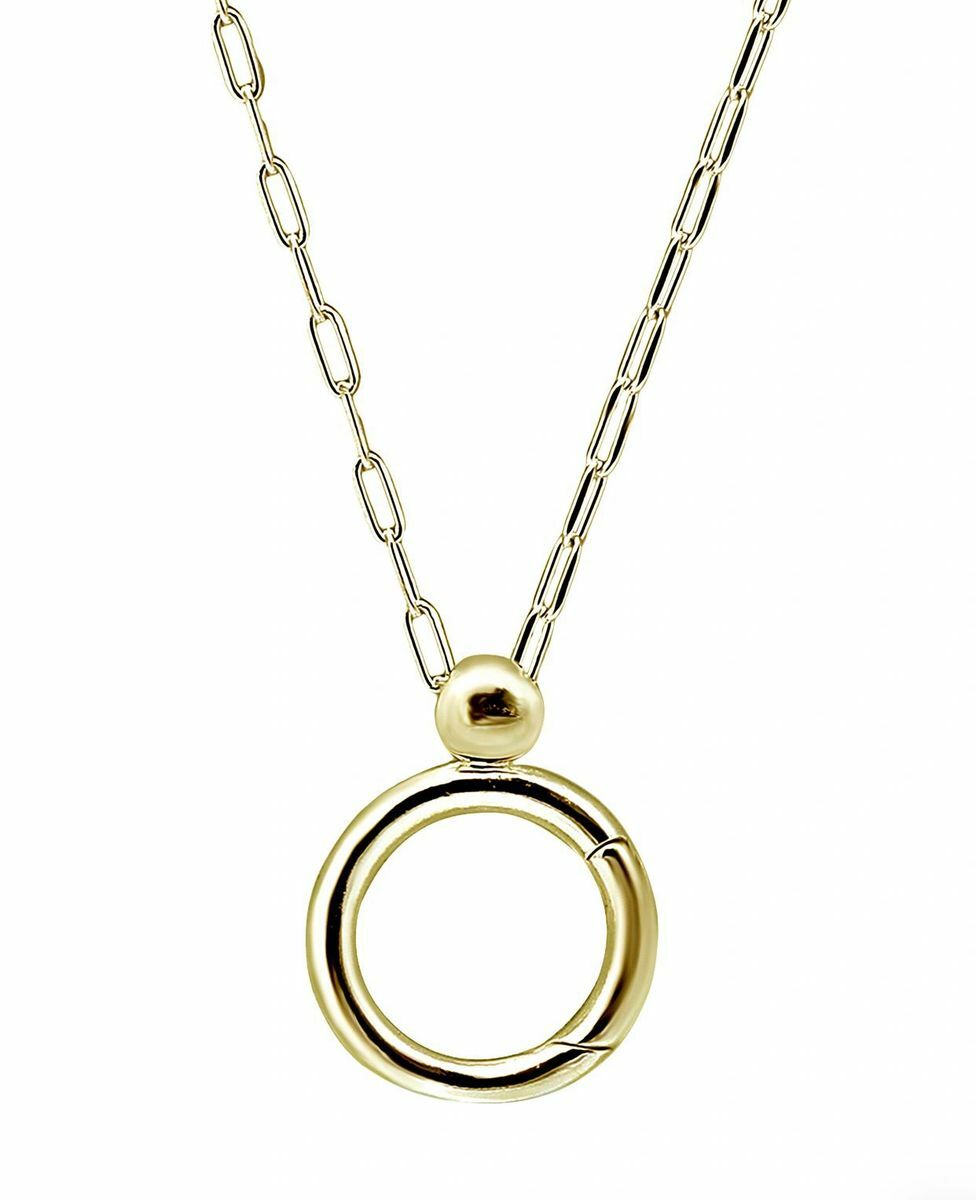 Aqua Open Circle Charm-Holder Pendant Necklace in 18K Gold-Plated Sterling 32″
