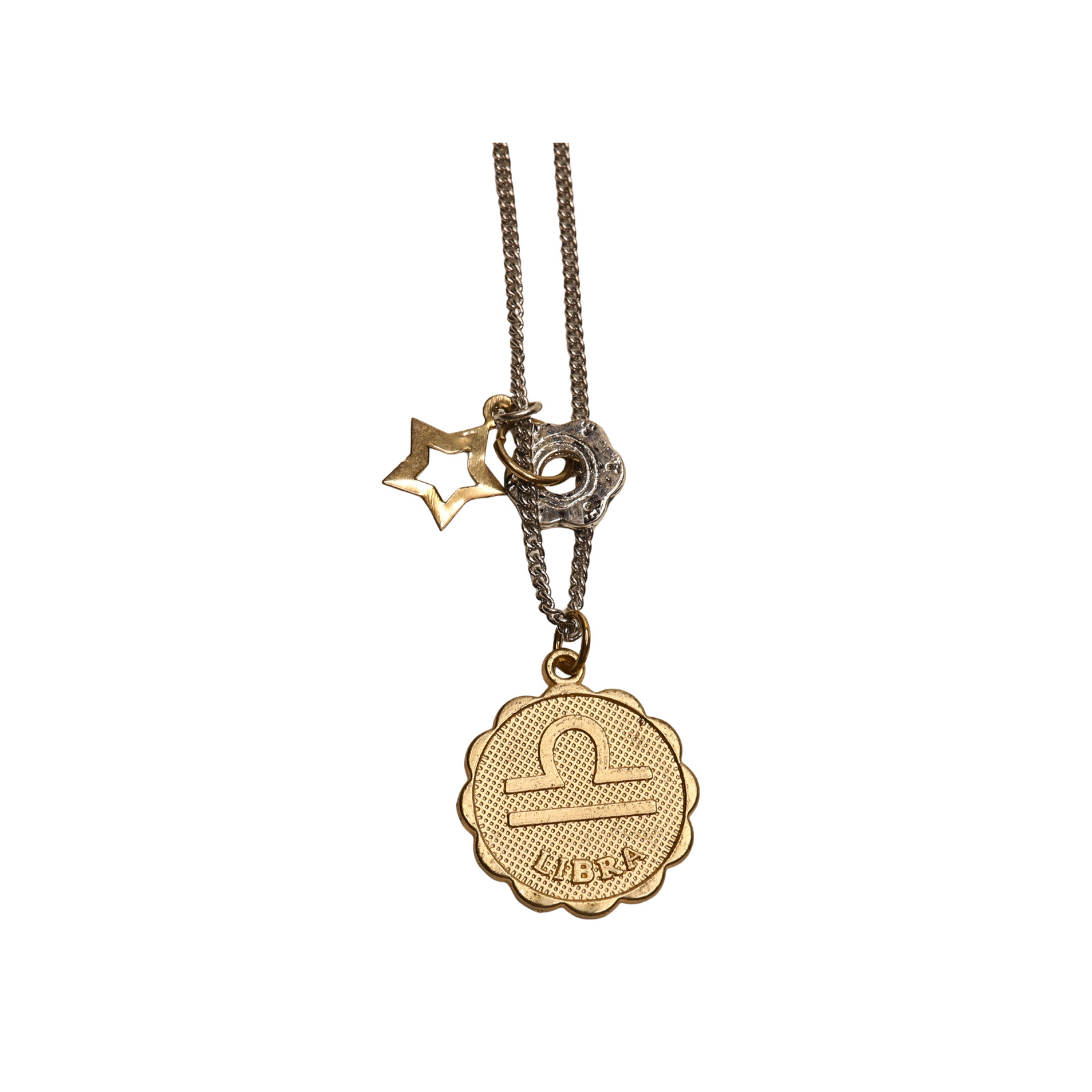 Libra Zodiac Charm Necklace Silver Tone Cable Chain 15 in Bead Pendant