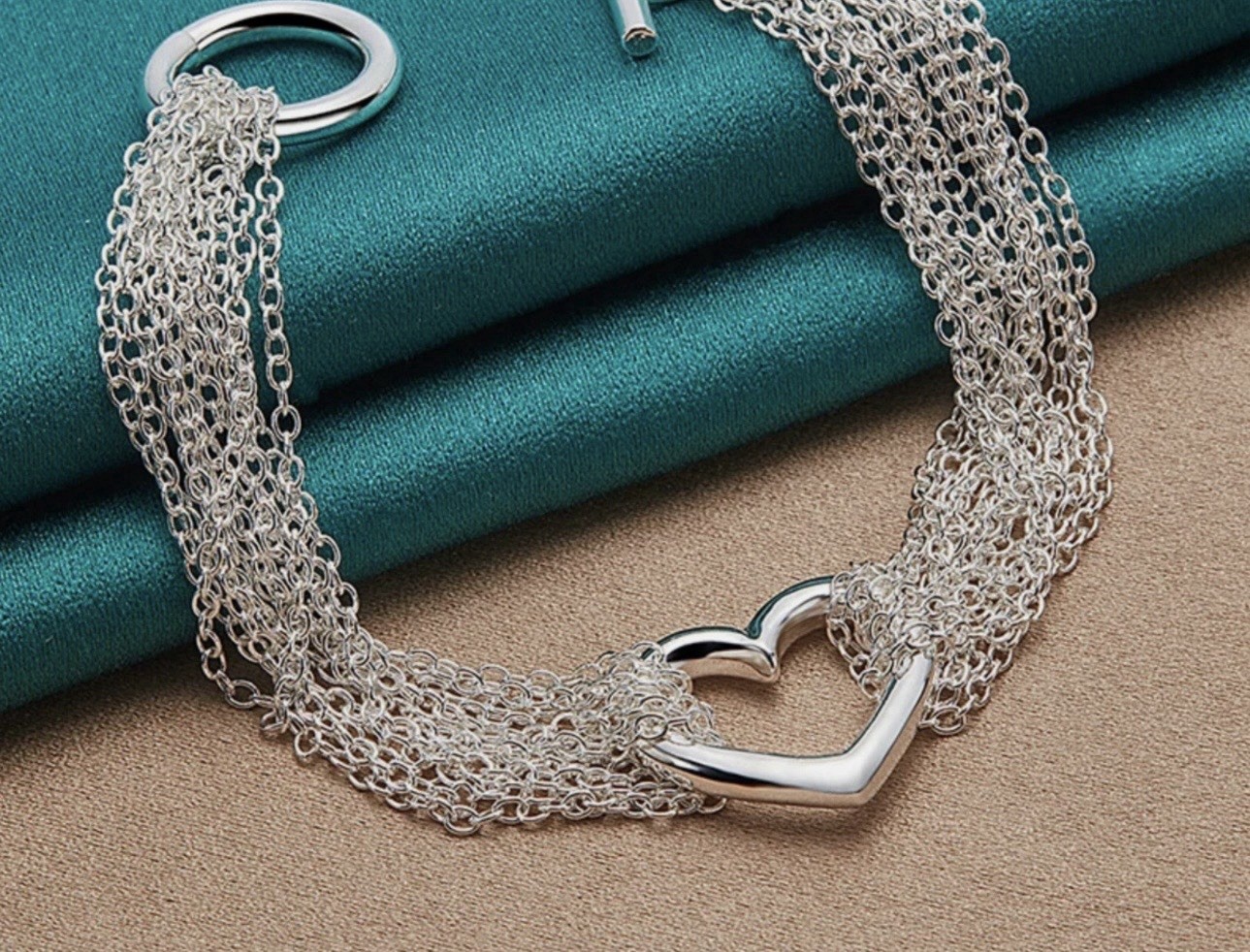 .925 Sterling Silver Multi-Thin 17.5 in Necklace Heart 8” Bracelet Wht GdToggle