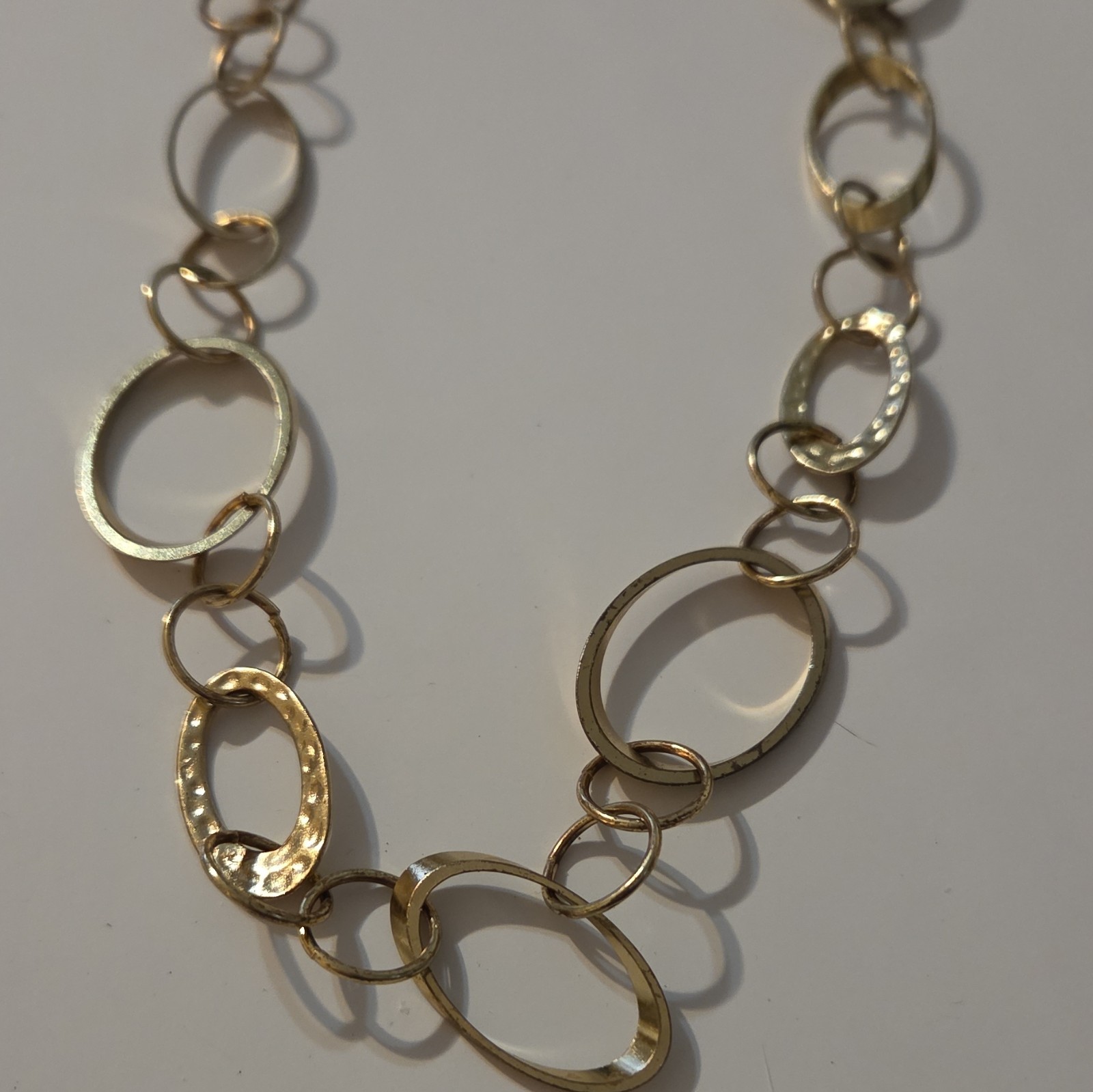 Gold Tone Metal Oval Link Chain Necklace w/ Lobster Clasp, Adjustable, No Stone