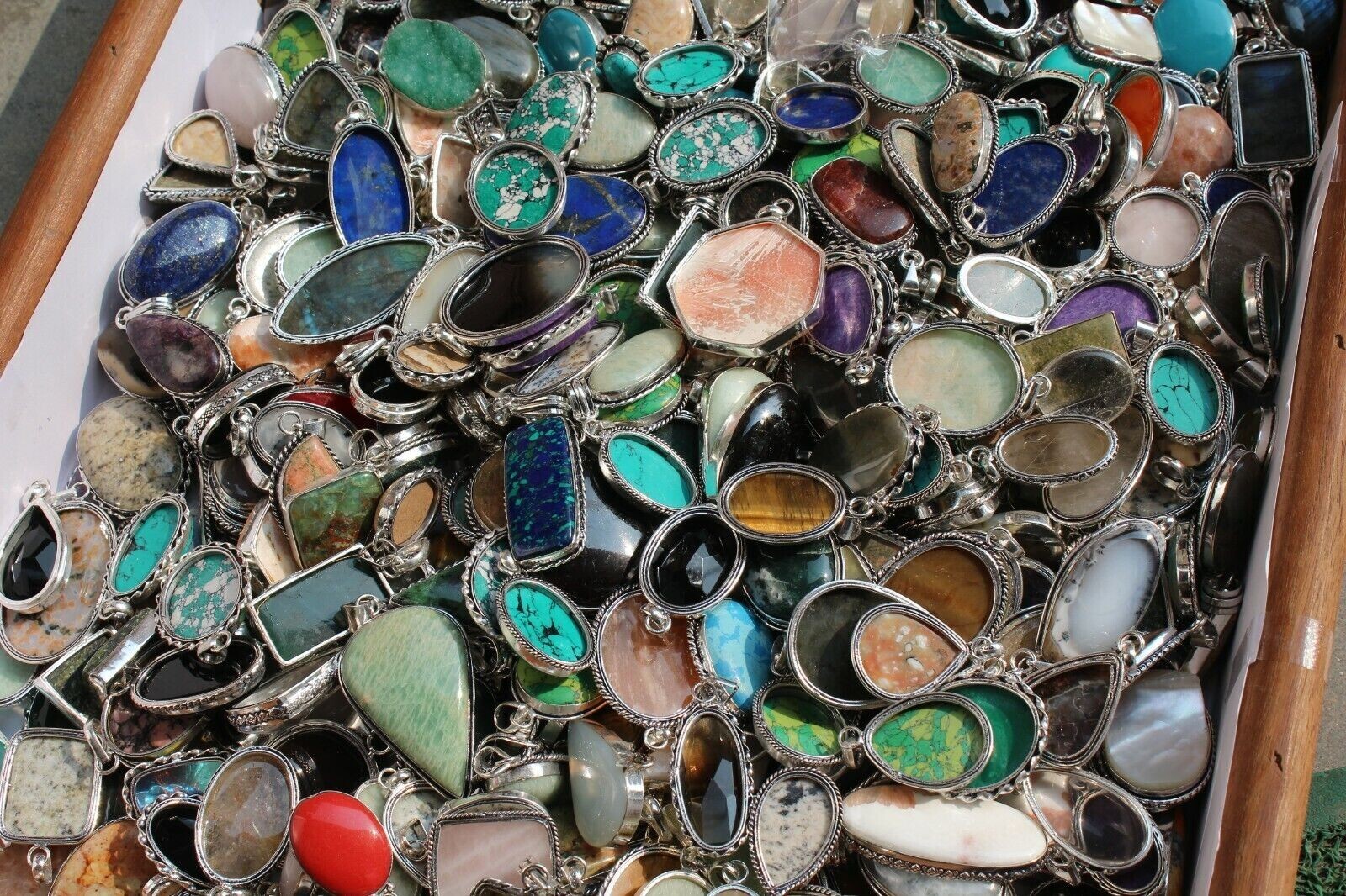 Turquoise & Mix Gemstone 925 Sterling Silver Plated 50PCs Wholesale Pendants Lot